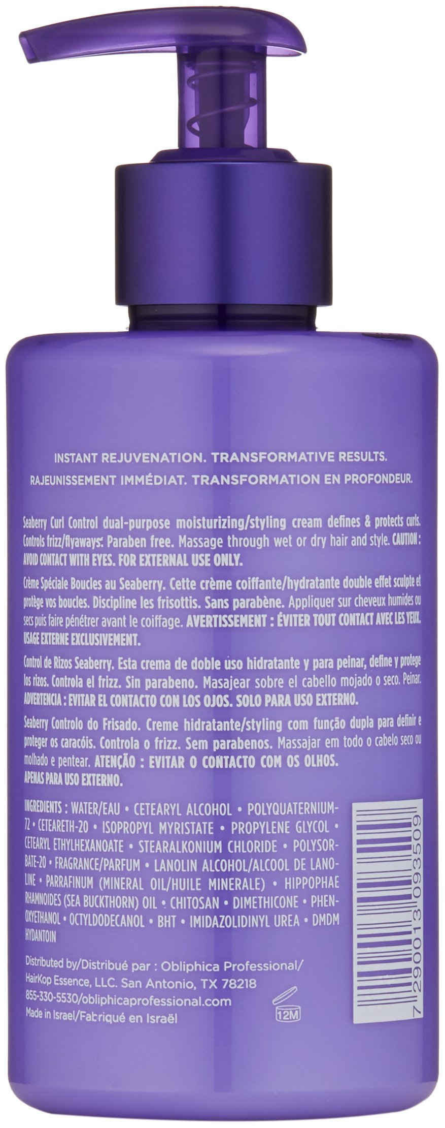 Obliphica Professional Seaberry Curl Control Cream – Anti-Frizz & Hydrating Styling (10 Fl Oz)