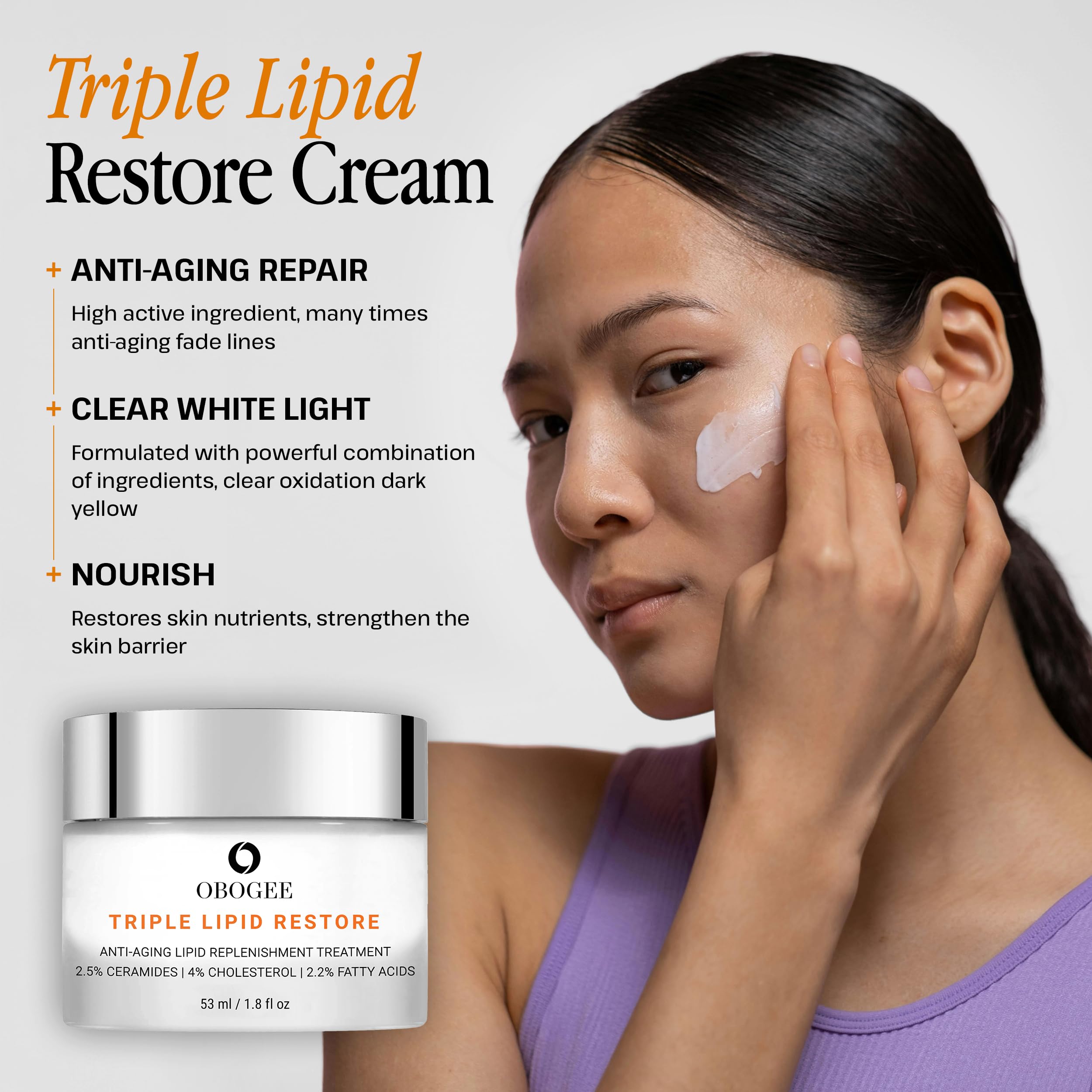 OBOGEE Triple Lipid-Peptide Cream | Firming, Hydration & Anti-Aging Face Moisturizer (53 ml)
