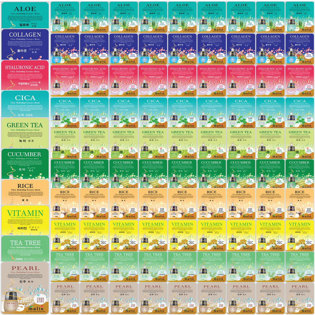 OBS Lab 100 Pcs Vegan Ultra Hydrating Essence Mask – 10 Types Korean Sheet Masks (Made in Korea)