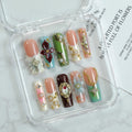 OCOUYVD Handmade Press On Nails – Long Square with Pearl Rhinestones & 3D Flower Art (Size M)