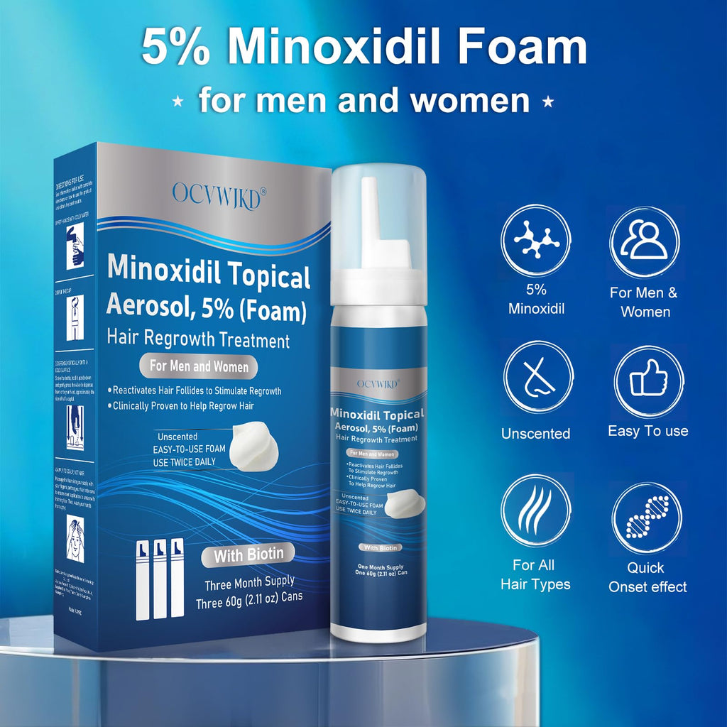 OCVWJKD 5% Minoxidil Foam with Biotin – Unisex Hair Growth Treatment, Unscented, 6-Month Supply