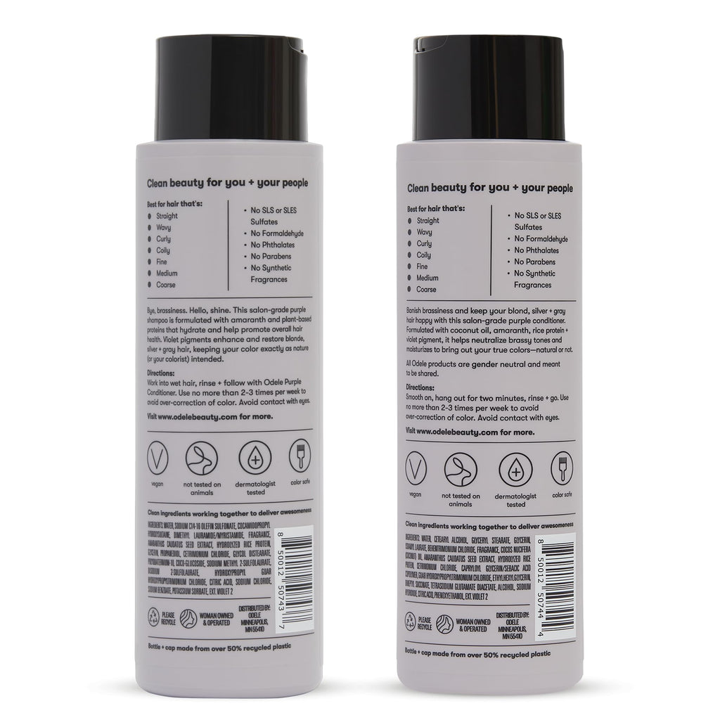 Odele Sulfate-Free Purple Shampoo & Conditioner Set – Neutralizes Brass for Blonde, Silver & Gray Hair (2 x 13 oz)