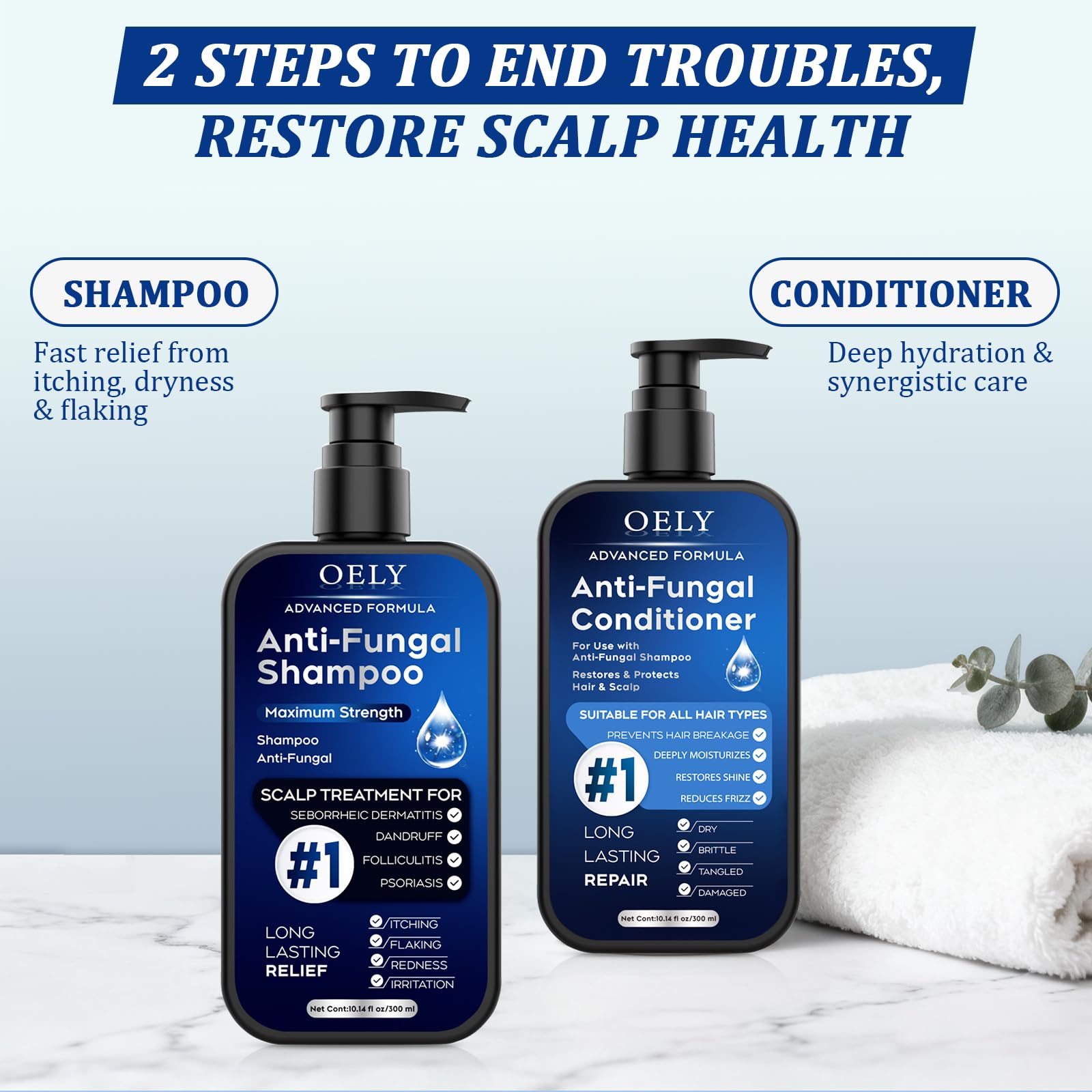oely Antifungal Shampoo & Conditioner Set — Scalp Support for Folliculitis & Dermatitis