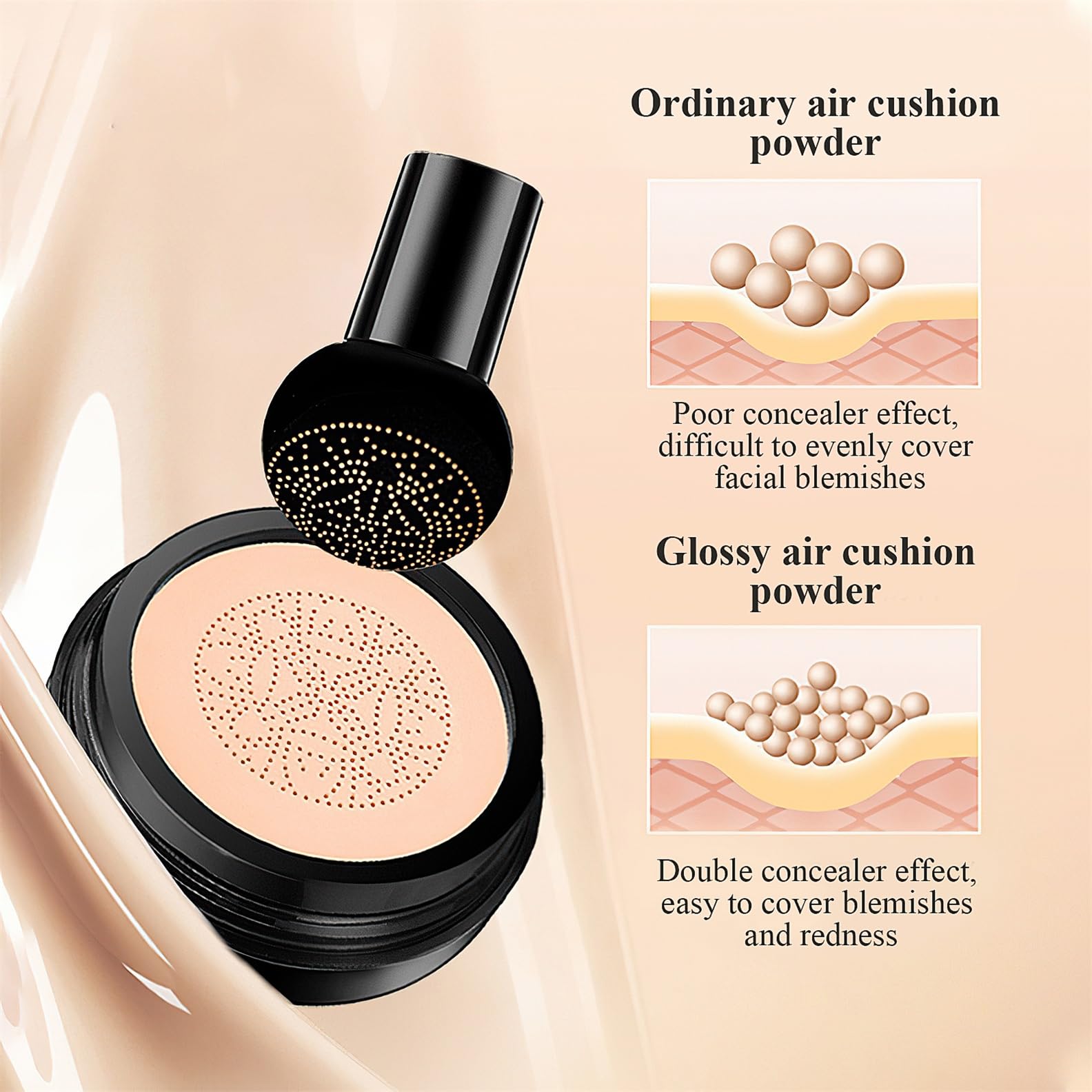 OETUIOW Mushroom Head Air Cushion CC Cream – Moisturizing BB Foundation for Mature Skin (Buff Beige)