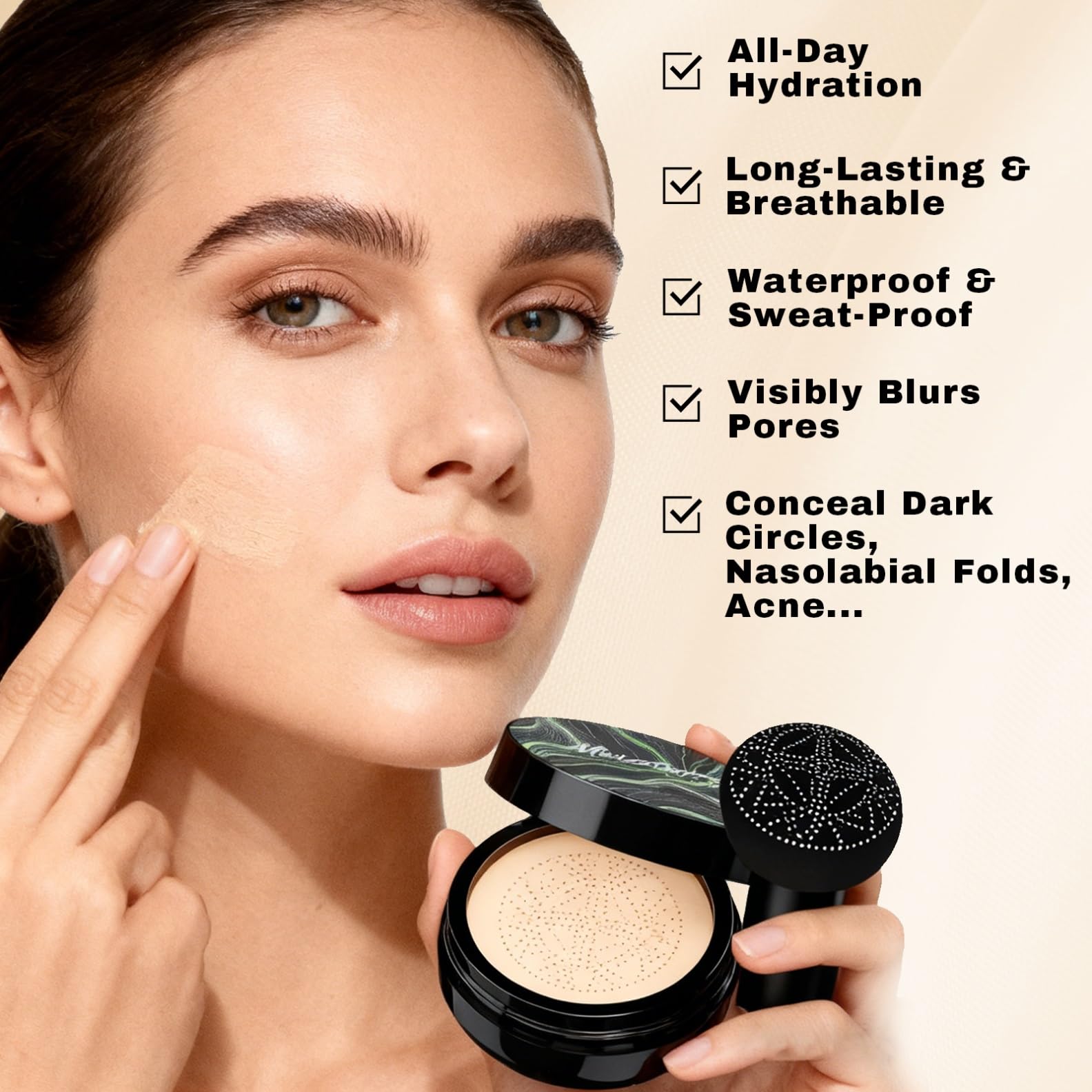 OETUIOW Mushroom Head Air Cushion CC Cream Gift Set – 1 Full-Size Foundation + 2 Refills & Puff (Natural)