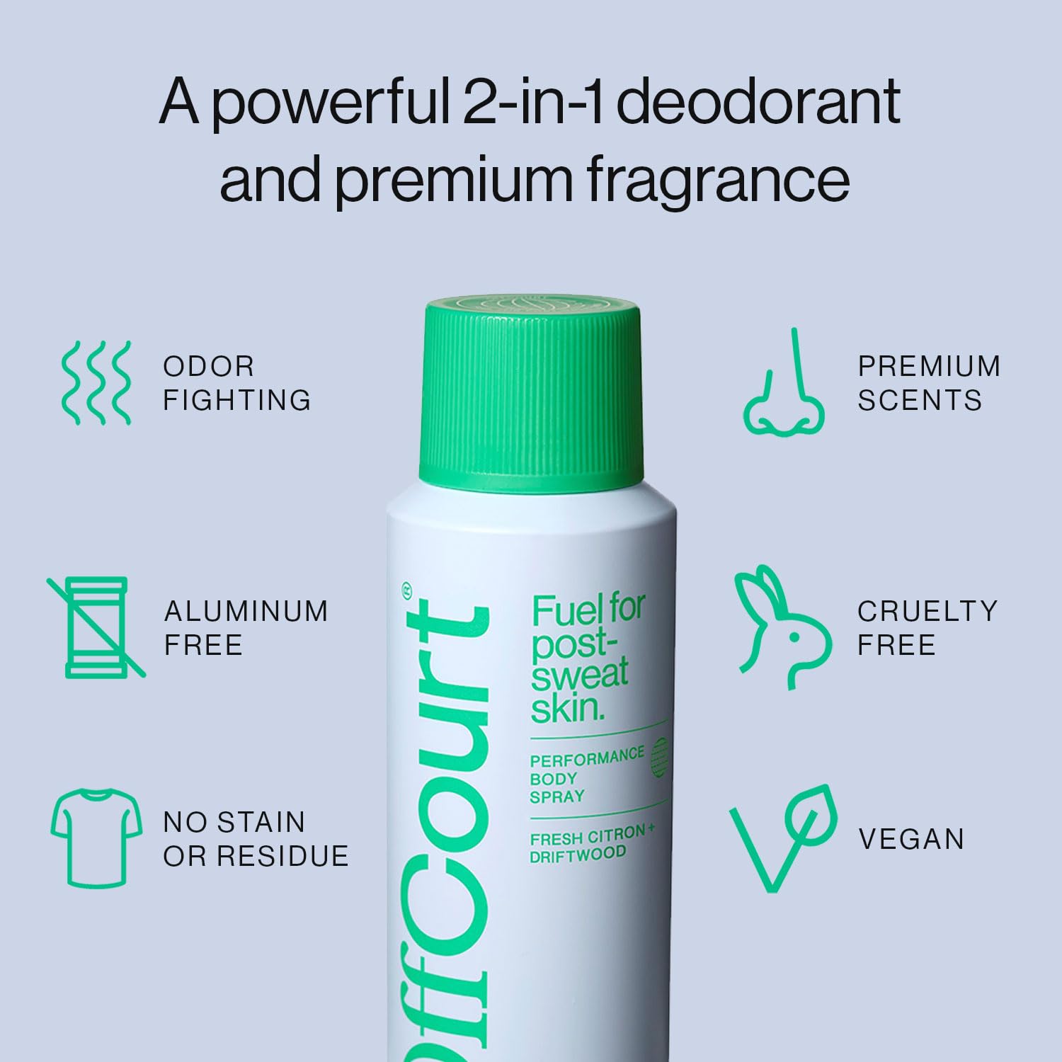OffCourt Natural Body Spray for Men – Prebiotic Deodorizing Citrus & Driftwood, 3.4 oz