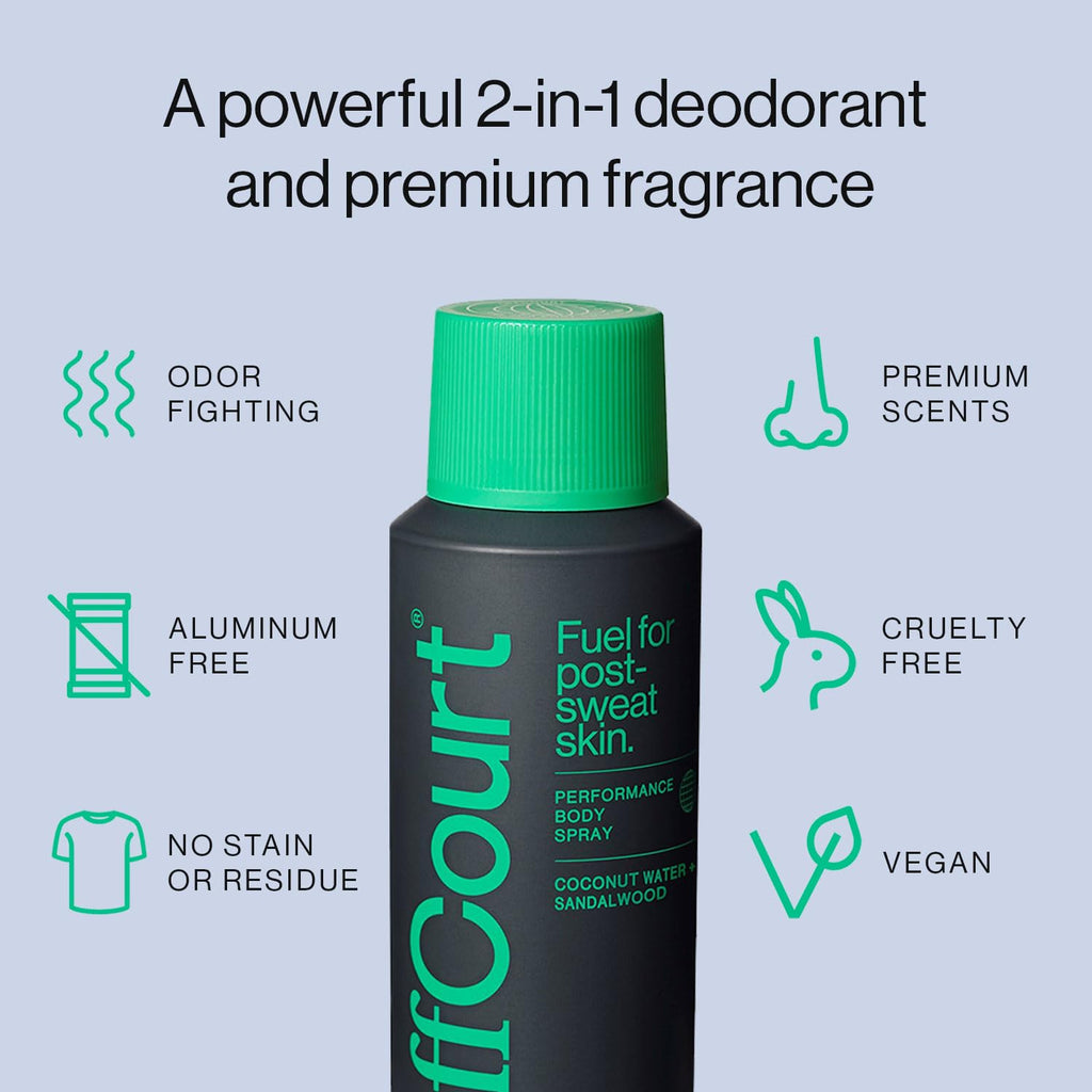 OffCourt Aluminum-Free Body Spray – Coconut Water & Sandalwood, 3.4 oz