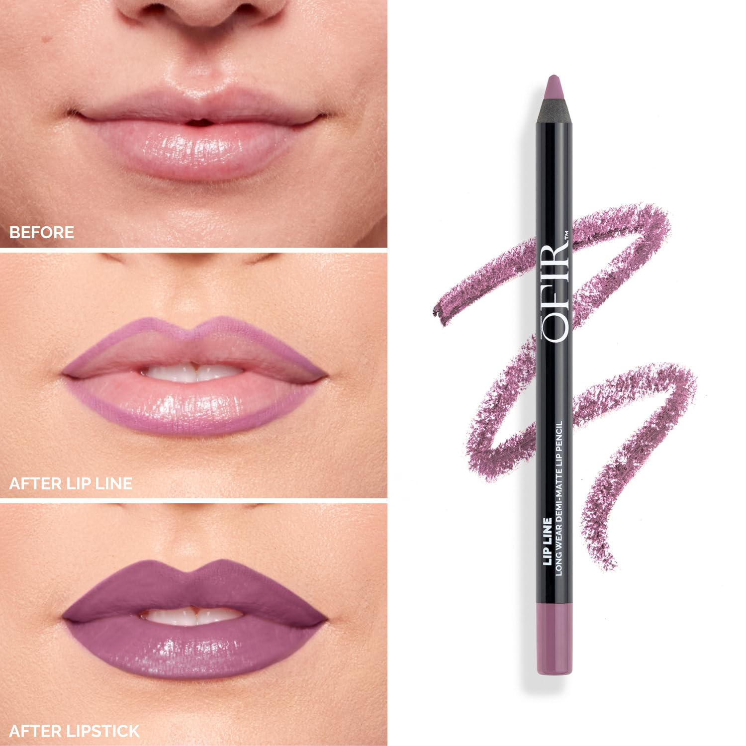 OFIR Longwear Demi-Matte Lip Pencil | Smudge-Proof, Hydrating Lip Liner in Muted Purple – 0.042 oz