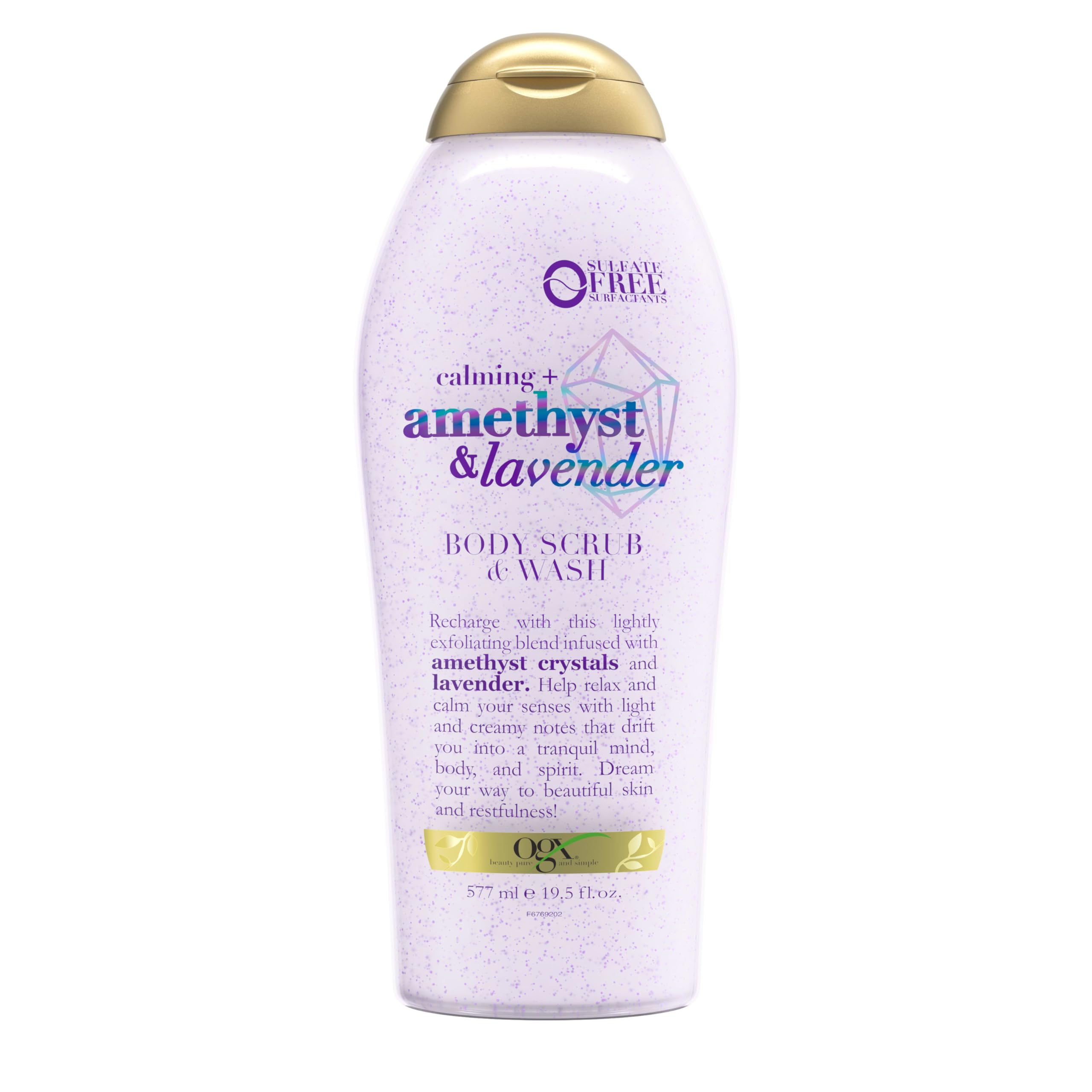 OGX Calming Amethyst & Lavender Body Scrub & Wash – Gently Exfoliating, 19.5 fl oz