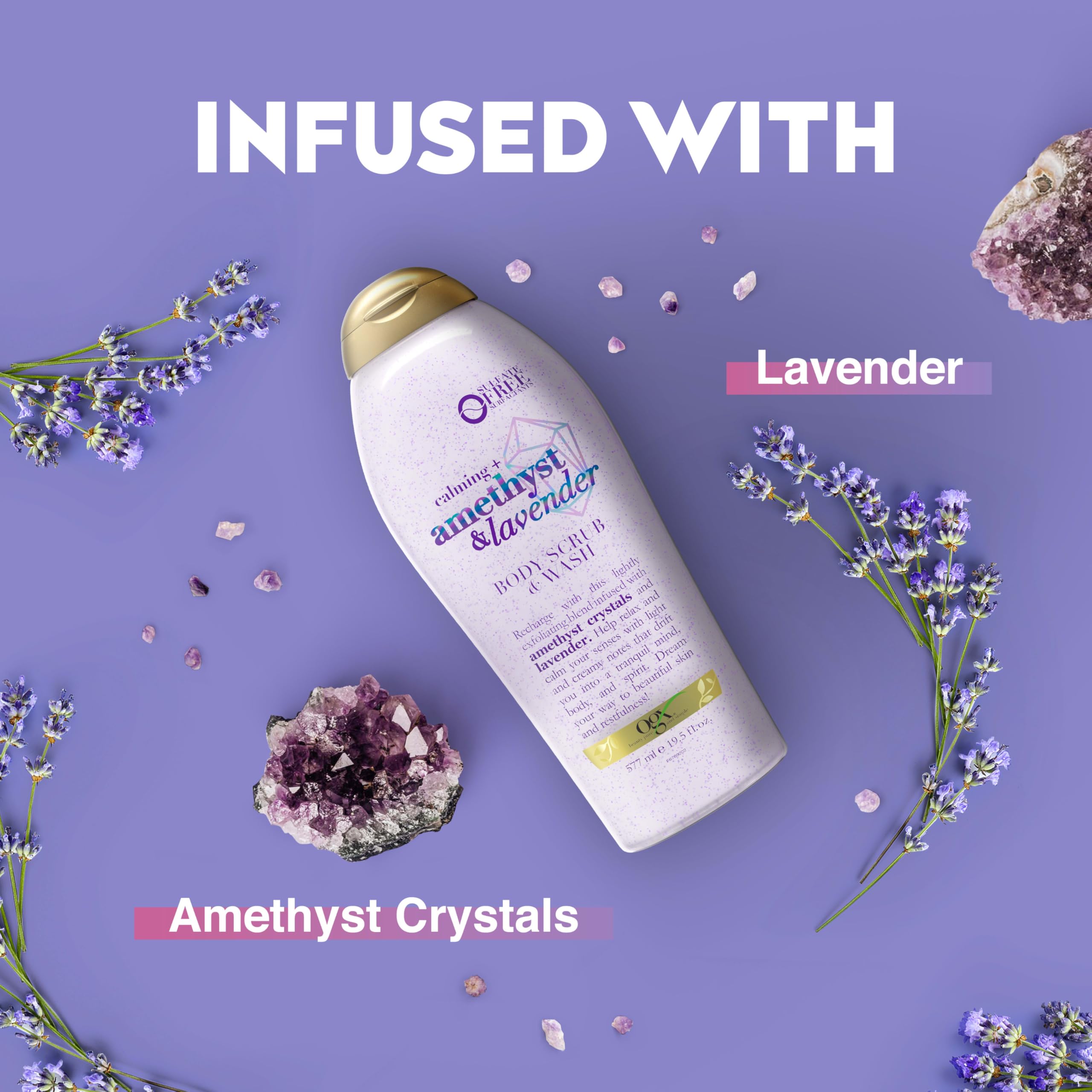 OGX Calming Amethyst & Lavender Body Scrub & Wash – Gently Exfoliating, 19.5 fl oz