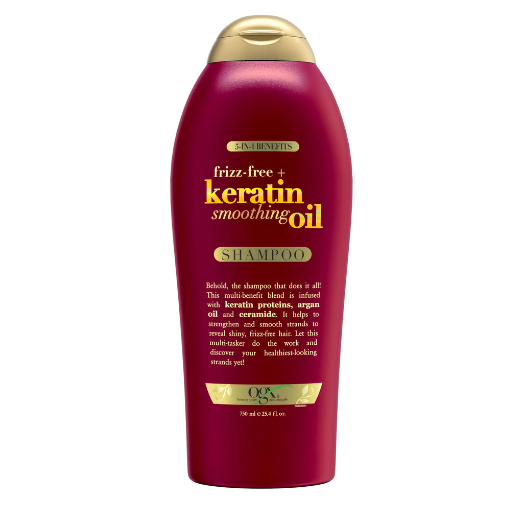 OGX Frizz-Free + Keratin Smoothing Oil Shampoo – 25.4 fl oz | Frizz Control, Shine & Strength