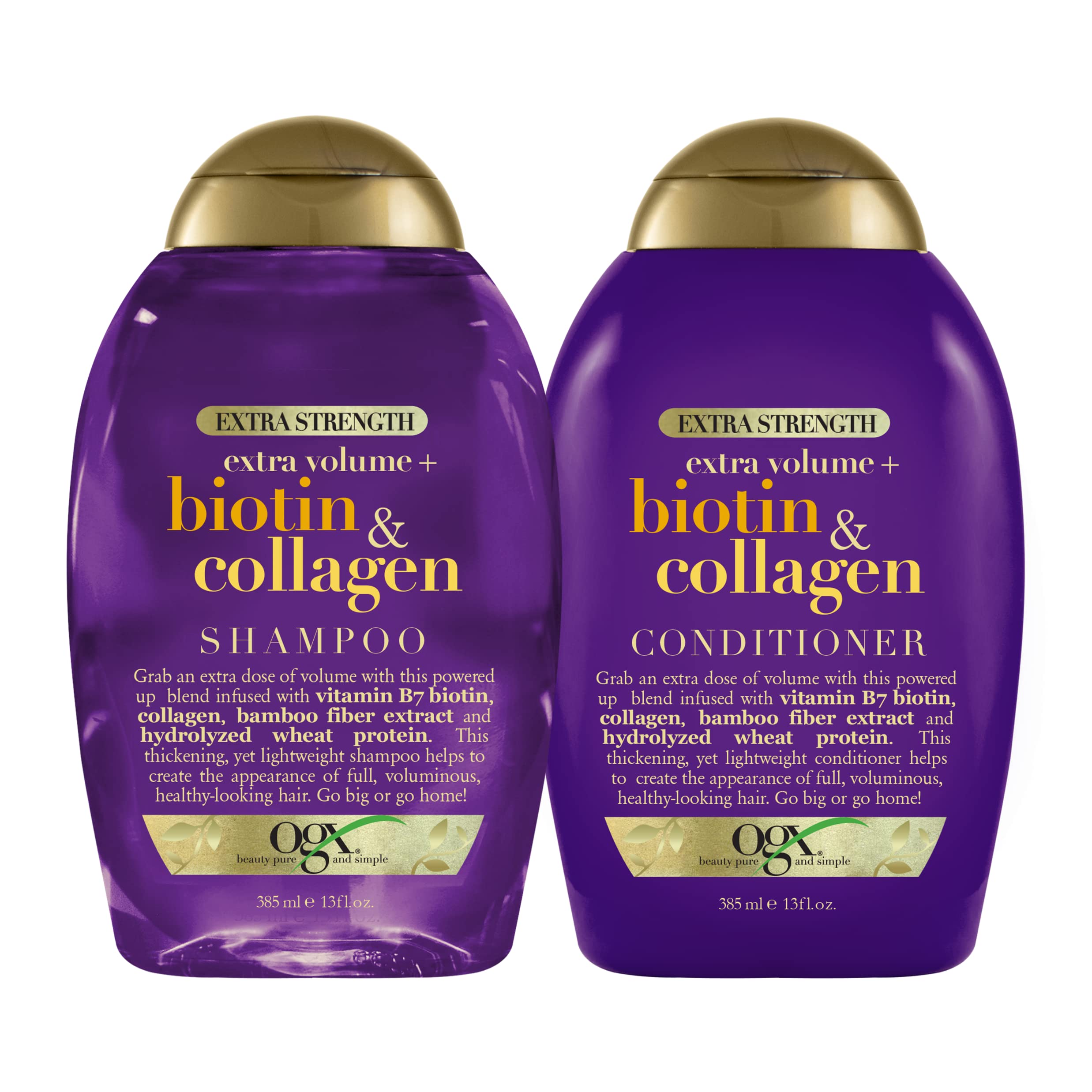 OGX Thick & Full Biotin & Collagen Shampoo & Conditioner – Extra Strength Volumizing Set, 13 fl oz