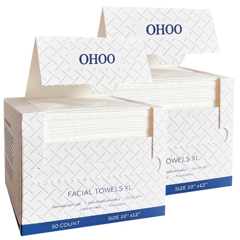 OHOO Disposable Face Towels – Thick 10x12 Makeup Remover Wipes, 100 Count