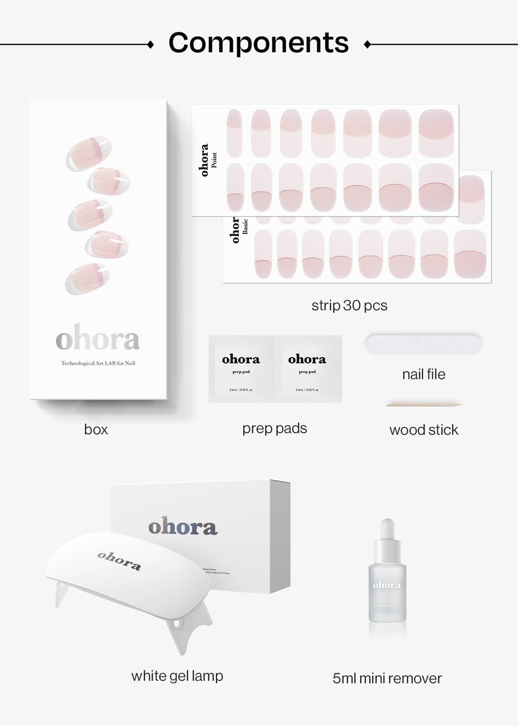 ohora Semi-Cured Gel Nail Strips Value Set – N Essential French Starter Kit with Lamp & Remover