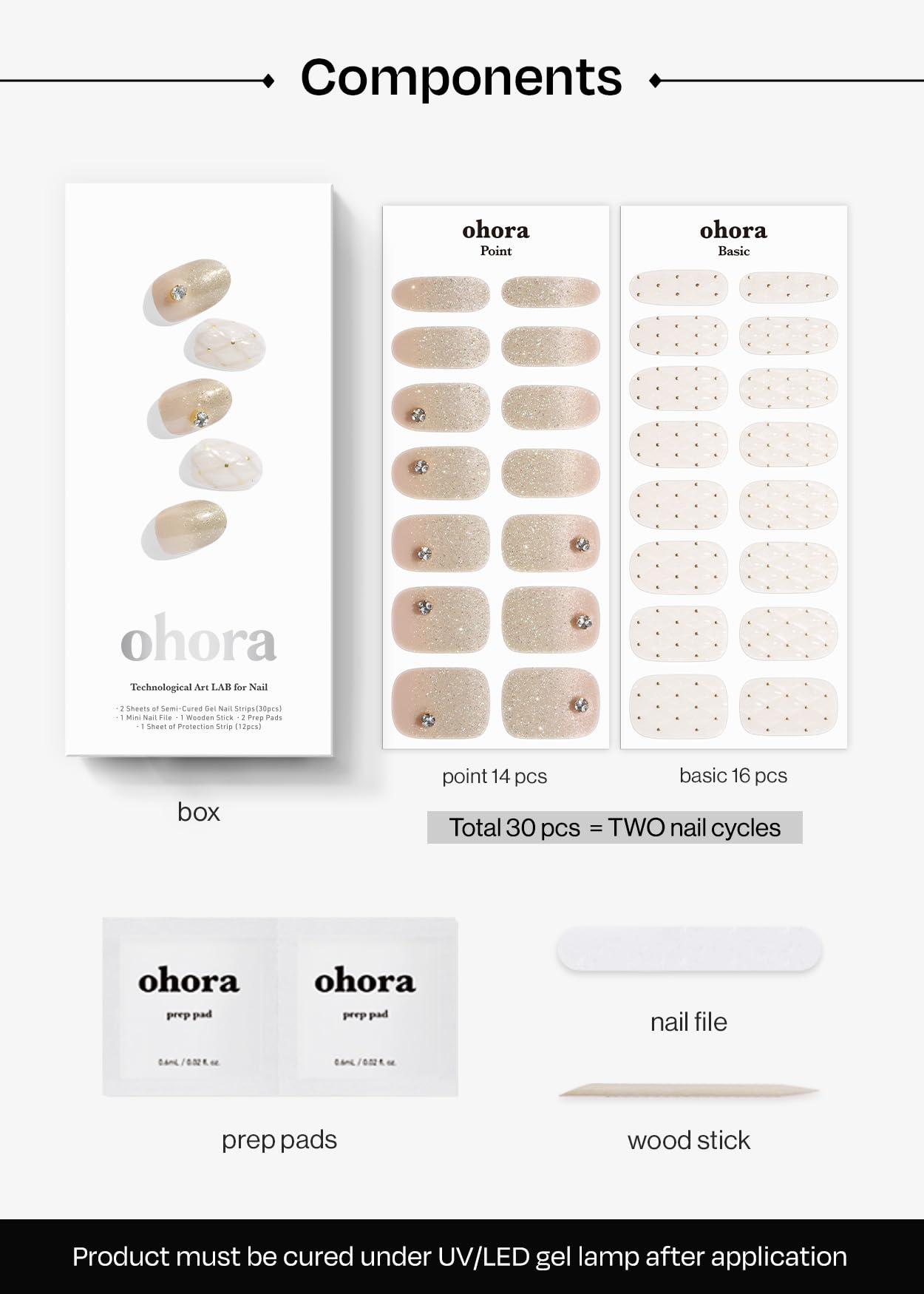 Ohora Champagne Glow Semi-Cured Gel Nail Strips – Salon-Quality, Easy to Apply
