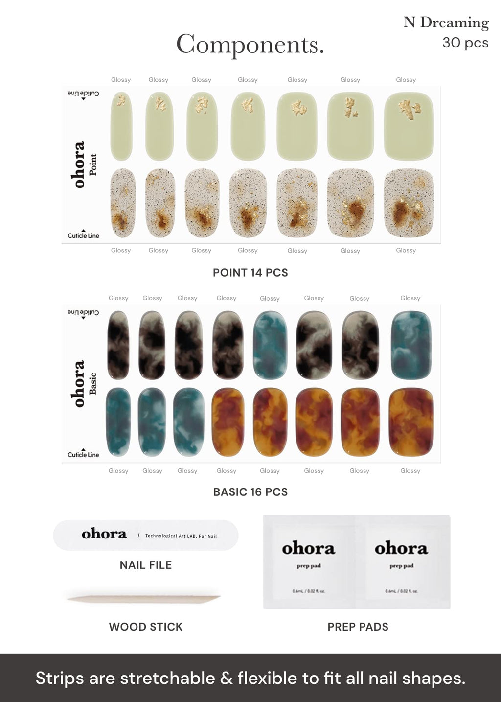 ohora Semi Cured Gel Nail Strips (N Dreaming) - Dark Patterned Nails, Easy At-Home Application, Salon-Quality & Long-Lasting
