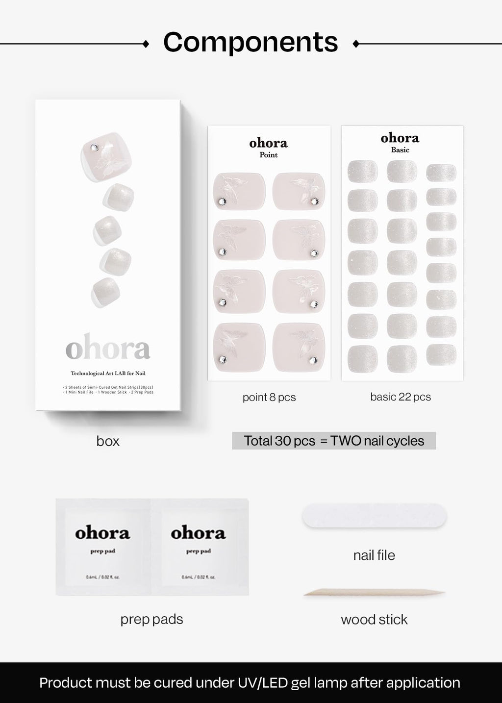 ohora Semi Cured Gel Pedi Strips P Whisperfly – Salon-Quality, Easy to Apply & Works with Any Lamp