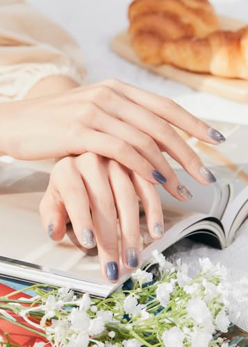 ohora Semi Cured Gel Nail Strips Gleam Blue – Glittery Blue Nails, Easy to Apply, Salon-Quality