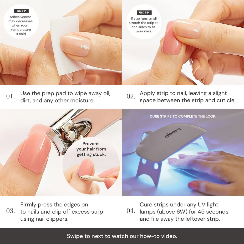 ohora Semi Cured Gel Nail Strips (N Checkers) - Dark Patterned, UV/LED Compatible, Includes Prep Pads & Tools