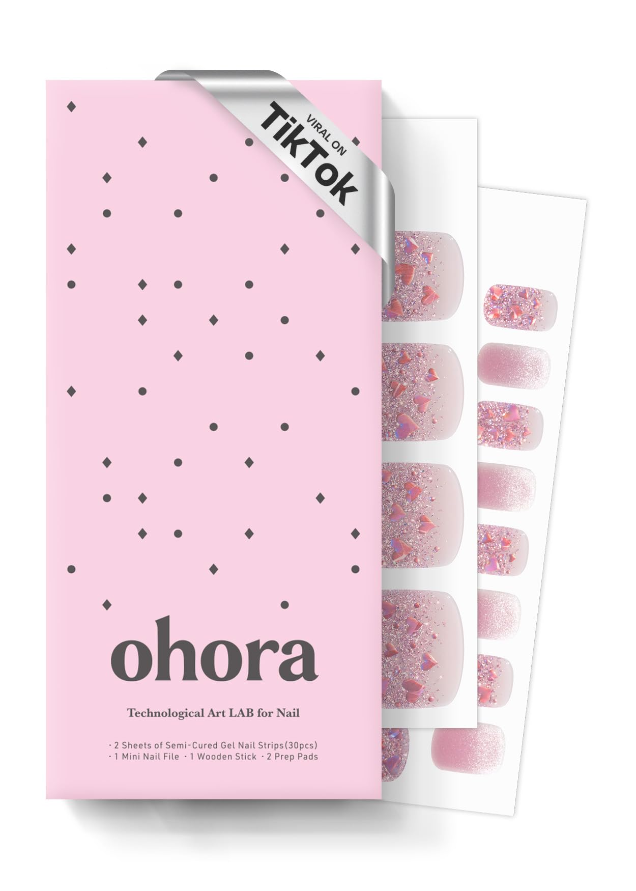 ohora Semi Cured Gel Pedi Strips (P Heart Glimmer) – Salon-Quality Nails at Home, Works with Any Nail Lamp