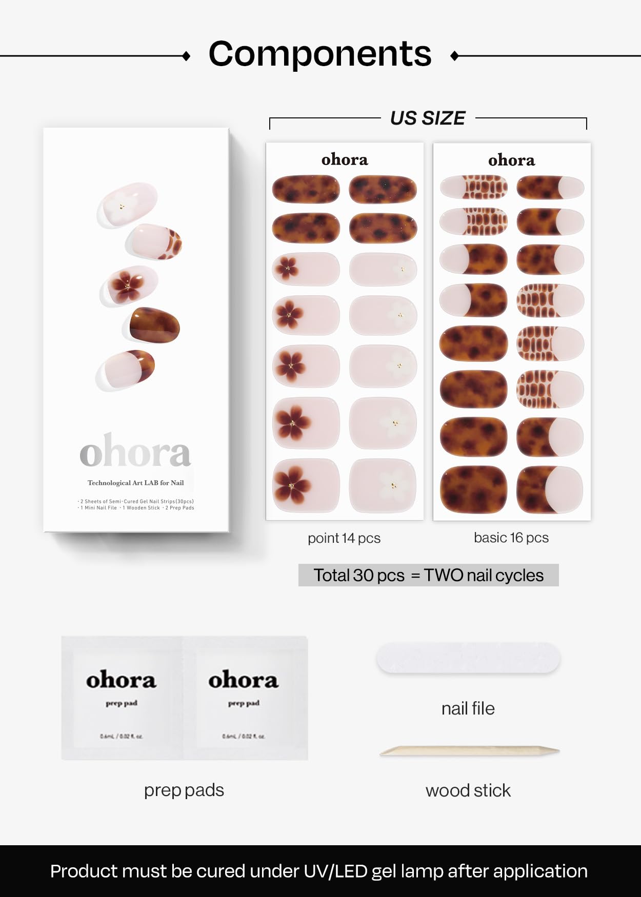 ohora Semi Cured Gel Nail Strips N Tiki Tortoise – Works With Any Lamps, Salon-Quality