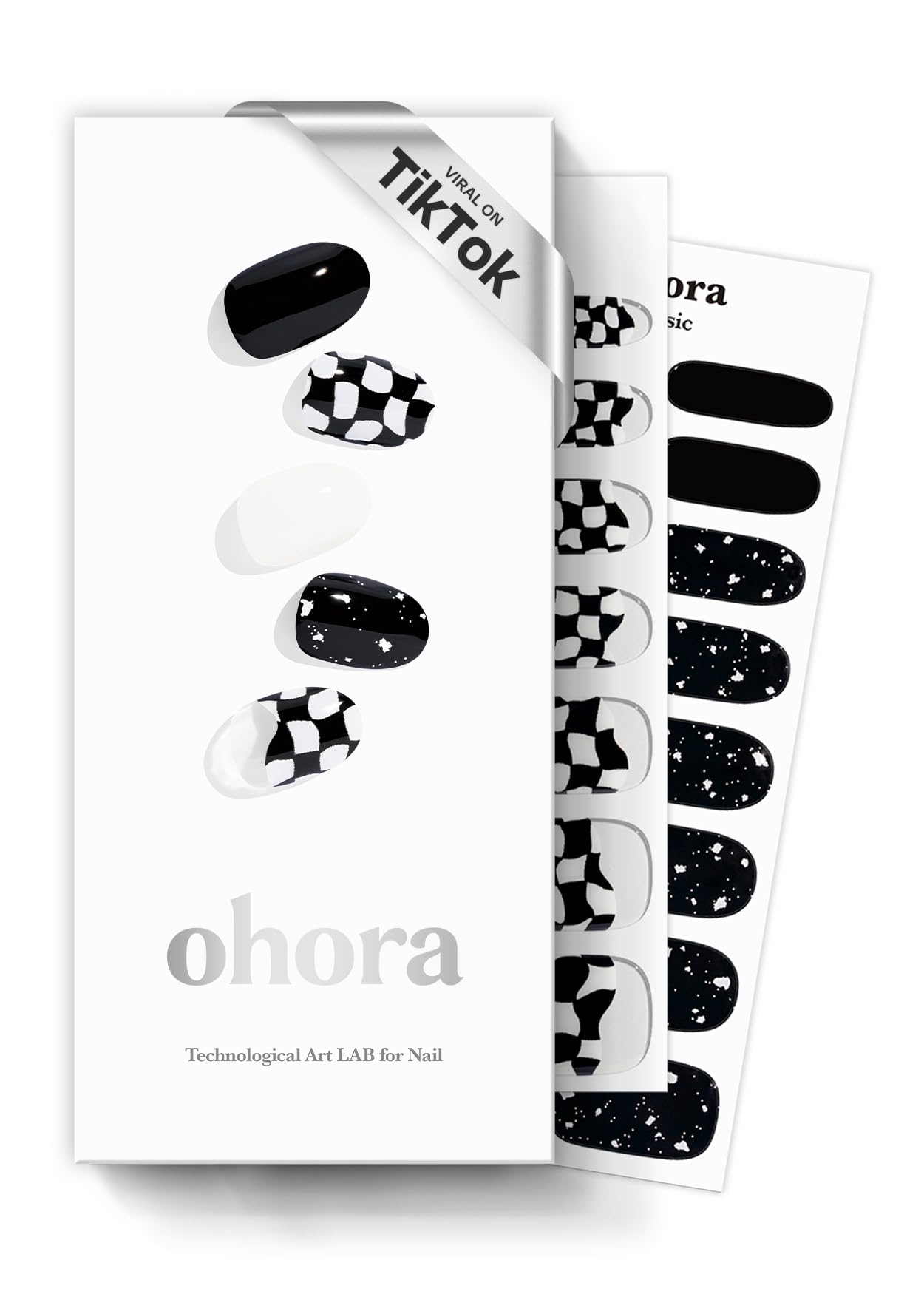 ohora Semi Cured Gel Nail Strips (N Checkers) - Dark Patterned, UV/LED Compatible, Includes Prep Pads & Tools