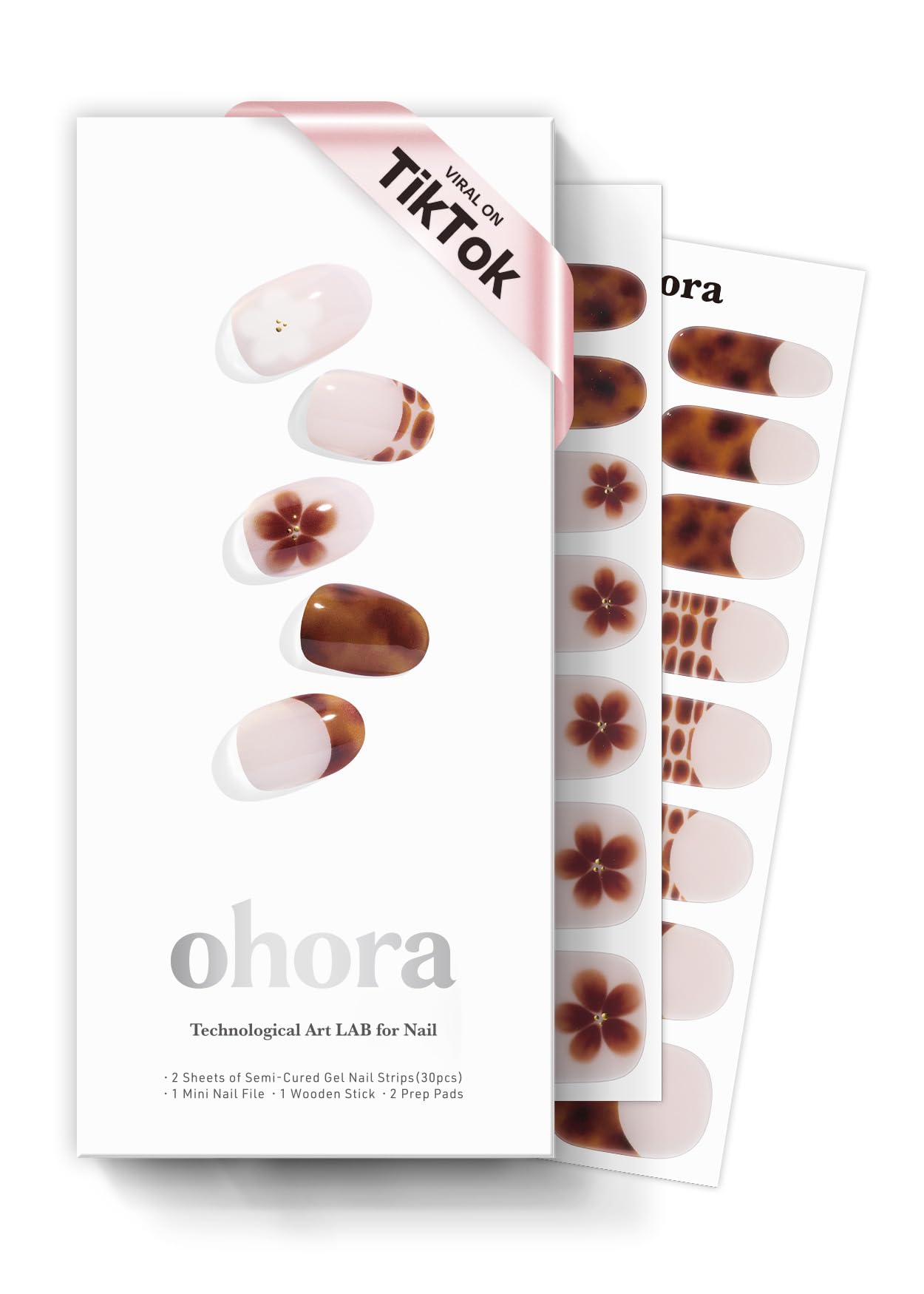 ohora Semi Cured Gel Nail Strips N Tiki Tortoise – Works With Any Lamps, Salon-Quality