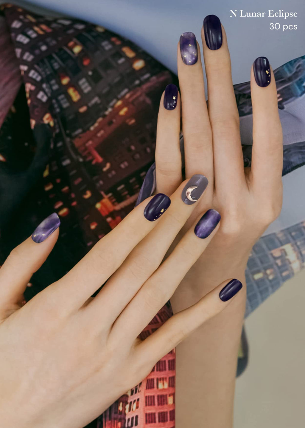ohora Semi Cured Gel Nail Strips – Lunar Eclipse Pattern, Long-Lasting & Easy to Apply