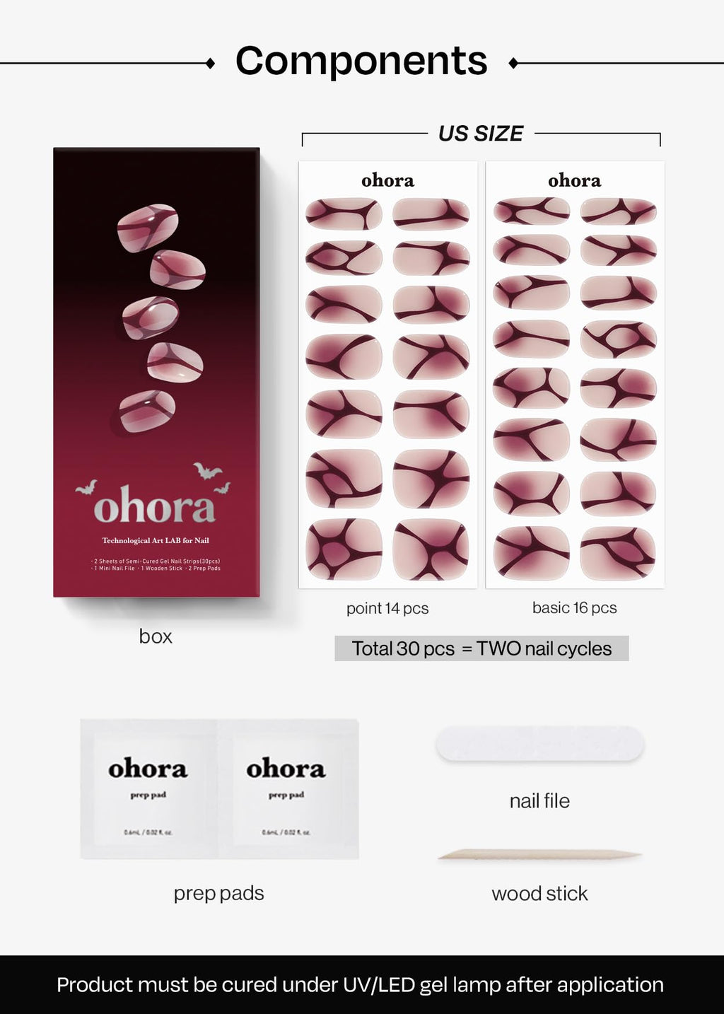 ohora Semi Cured Gel Nail Strips (N Bloody Blushy) – Salon-Quality, Works with Any Lamp, Easy to Apply & Remove