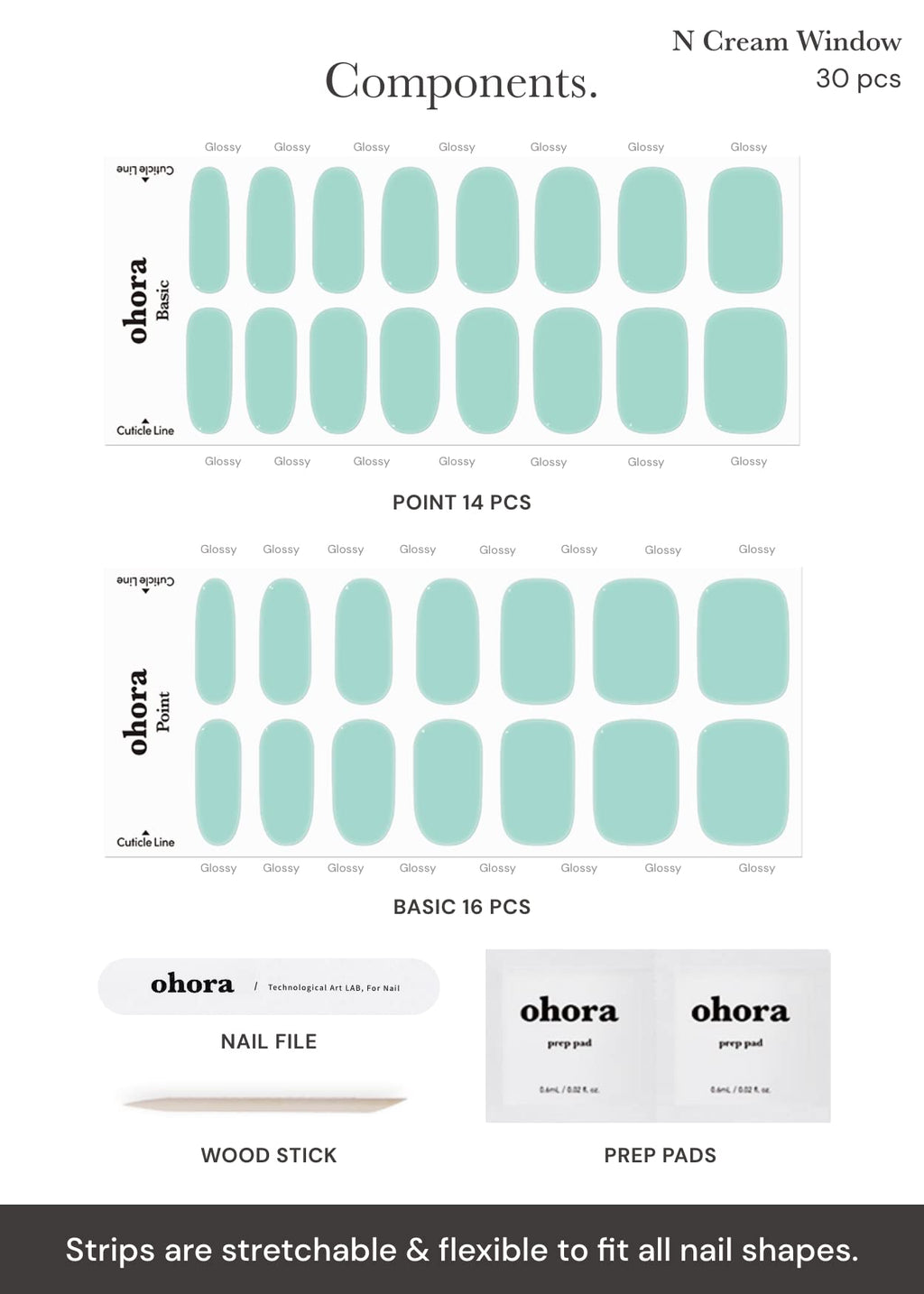 Ohora Semi Cured Gel Nail Strips (N Cream Window) – Green | Salon-Quality at Home