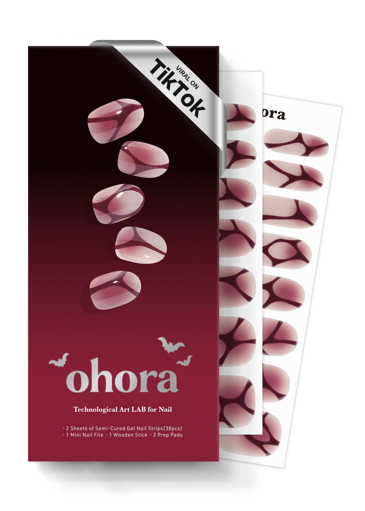 ohora Semi Cured Gel Nail Strips (N Bloody Blushy) – Salon-Quality, Works with Any Lamp, Easy to Apply & Remove