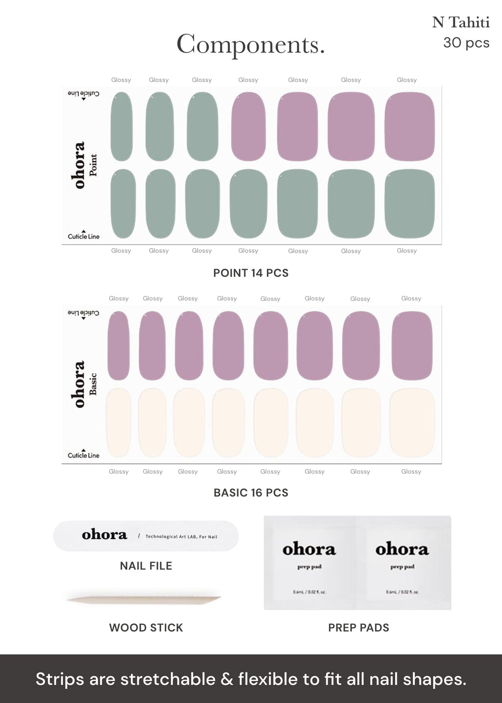 ohora Semi Cured Gel Nail Strips N Tahiti – Purple/Green | UV/LED, Salon-Quality & Easy to Apply