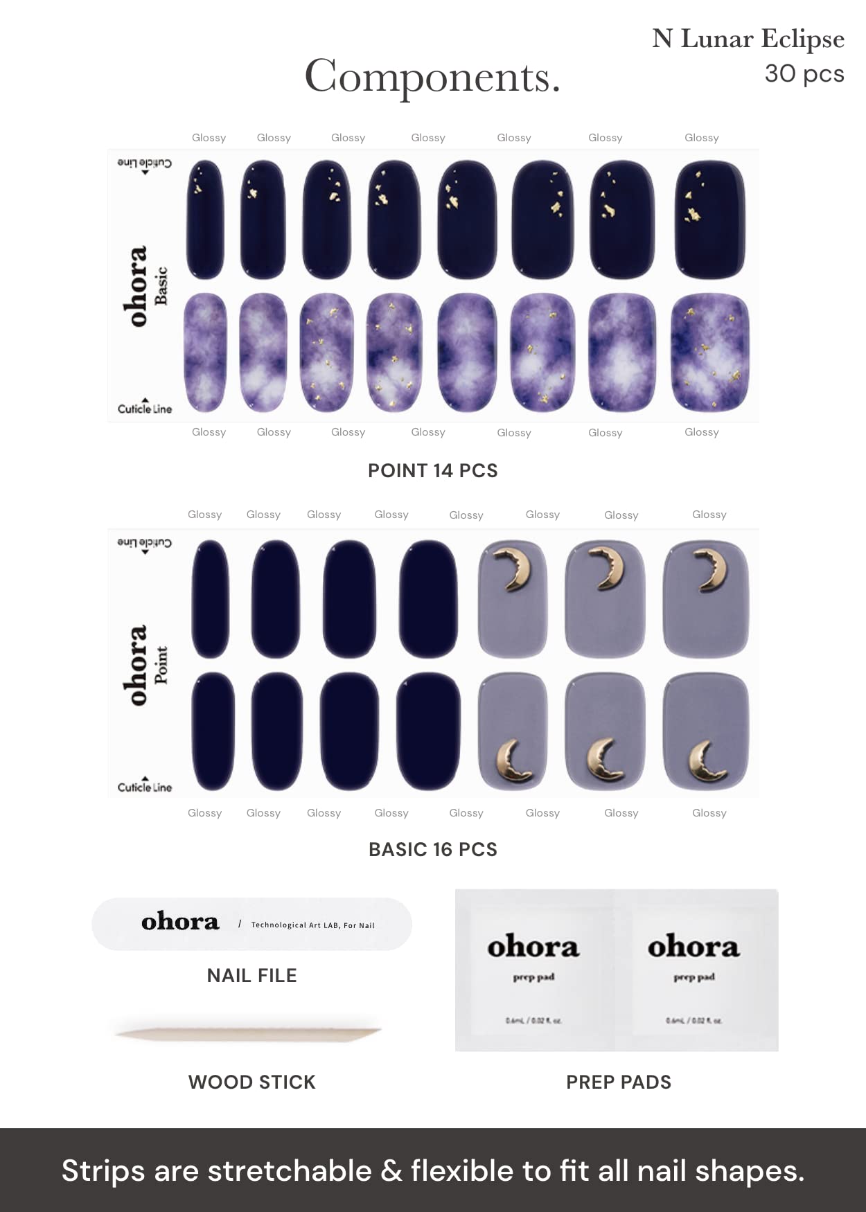 ohora Semi Cured Gel Nail Strips – Lunar Eclipse Pattern, Long-Lasting & Easy to Apply