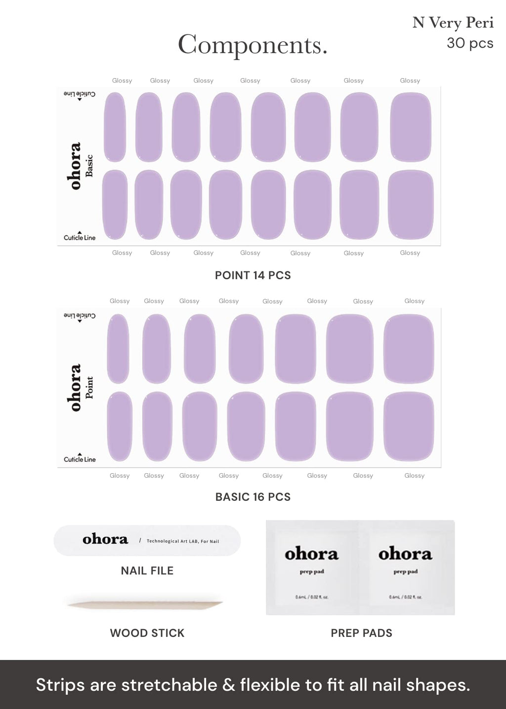 ohora Semi Cured Gel Nail Strips N Cream Very Peri – Purple, UV/LED Compatible, Salon-Quality at Home
