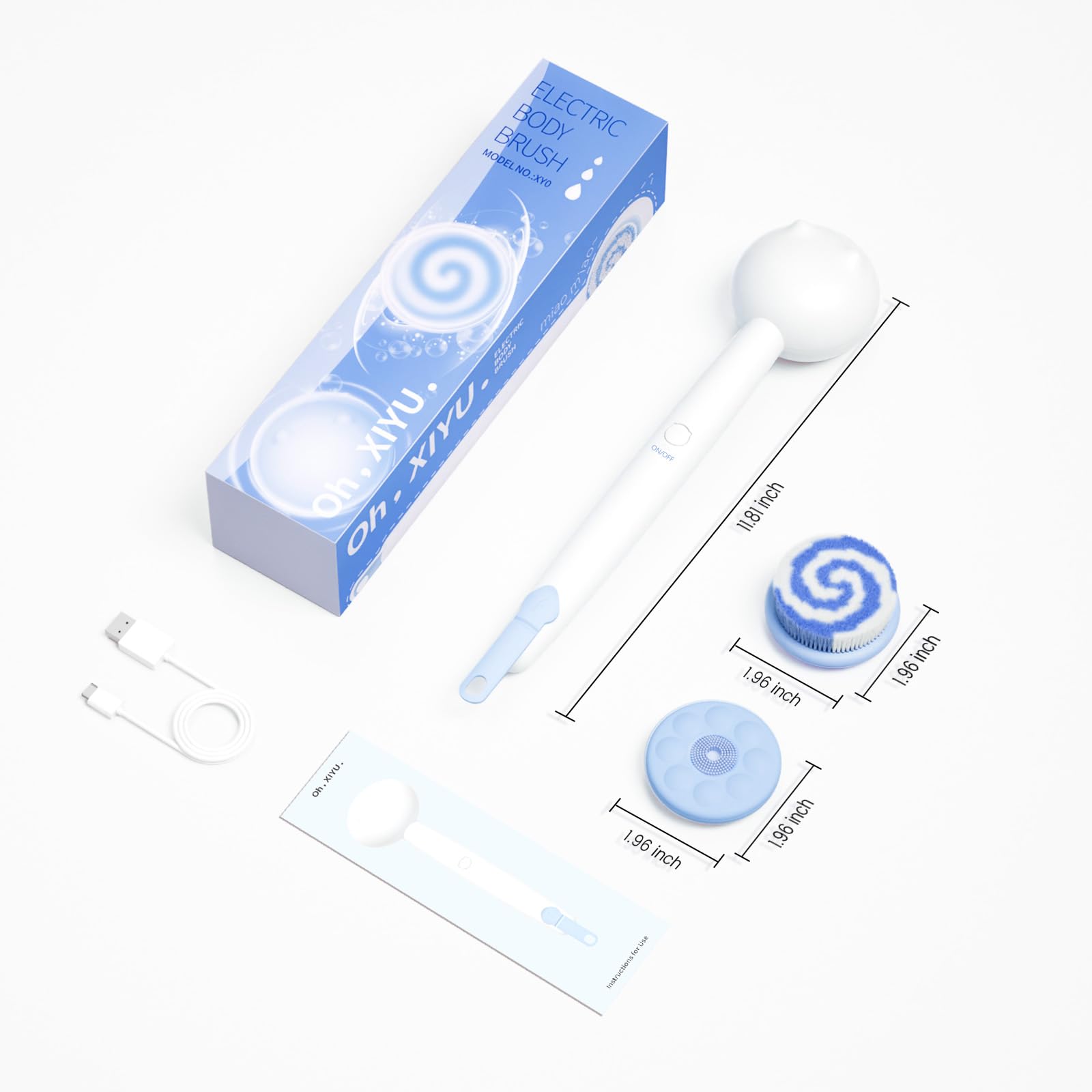 Oh,XIYU Electric Back Scrubber – 2 Heads, 3 Speeds, IPX7 Waterproof, 2200mAh Battery