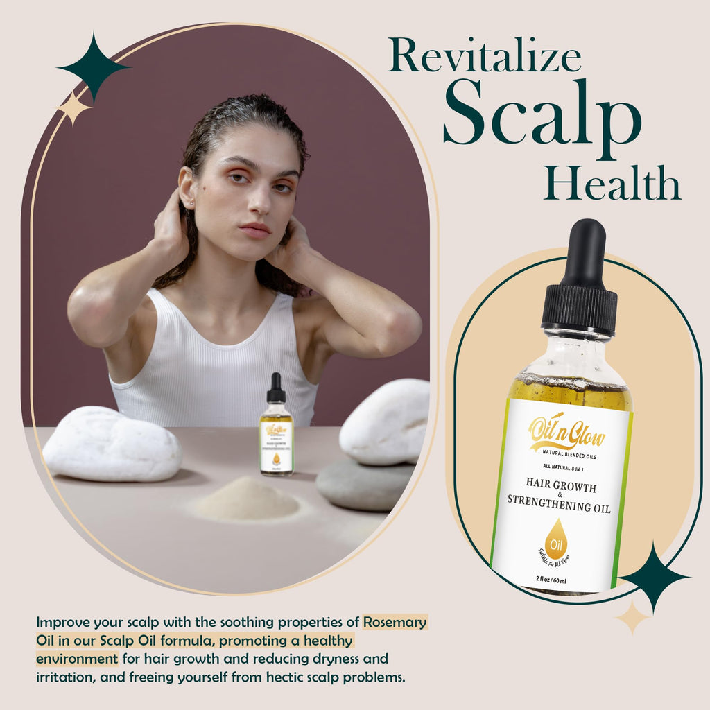 OilnGlow USDA Organic 9-in-1 Hair Growth Serum & Strengthening Oil – Rosemary, Castor, Jojoba, Ginger & Peppermint, 2 fl oz