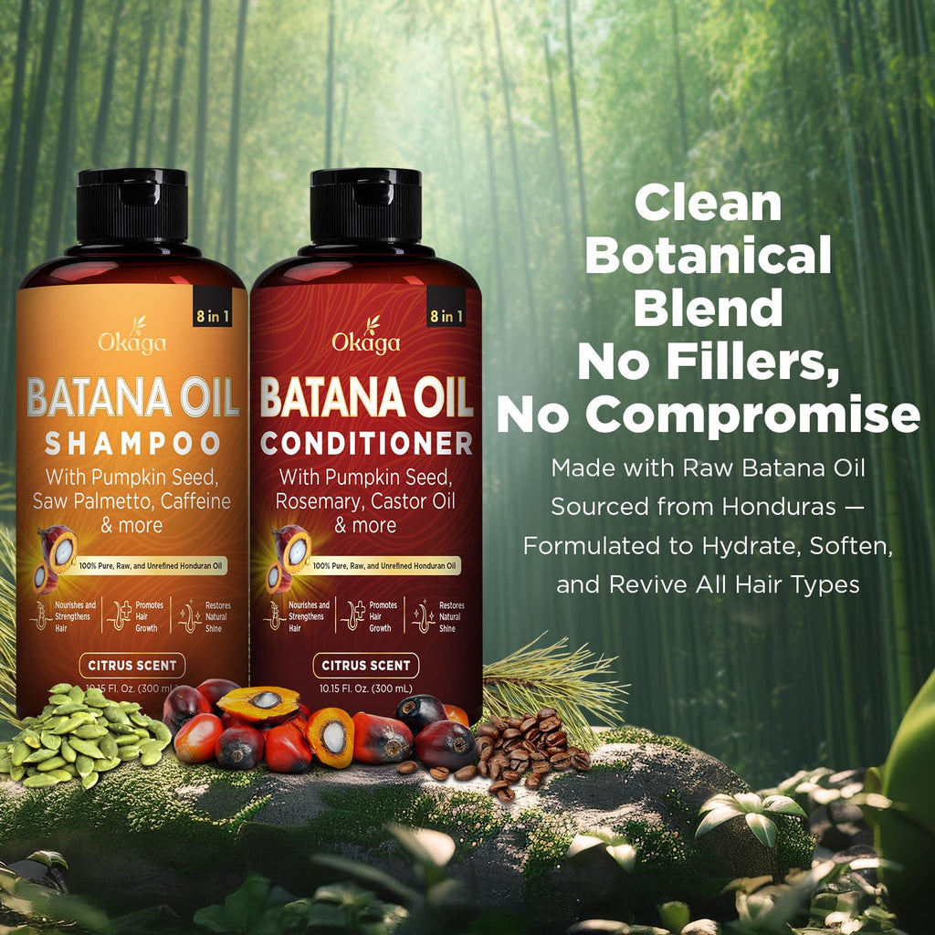 Okaga Batana Oil Shampoo & Conditioner Bundle — 3 Pack, Citrus Scent, Aloe Vera & Biotin
