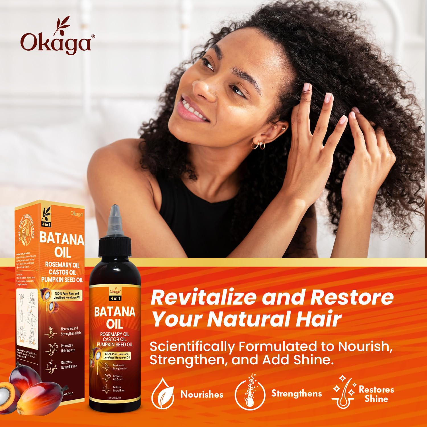 Okaga Batana Oil for Hair Growth with Rosemary, Castor & Pumpkin Seed Oils – 5oz