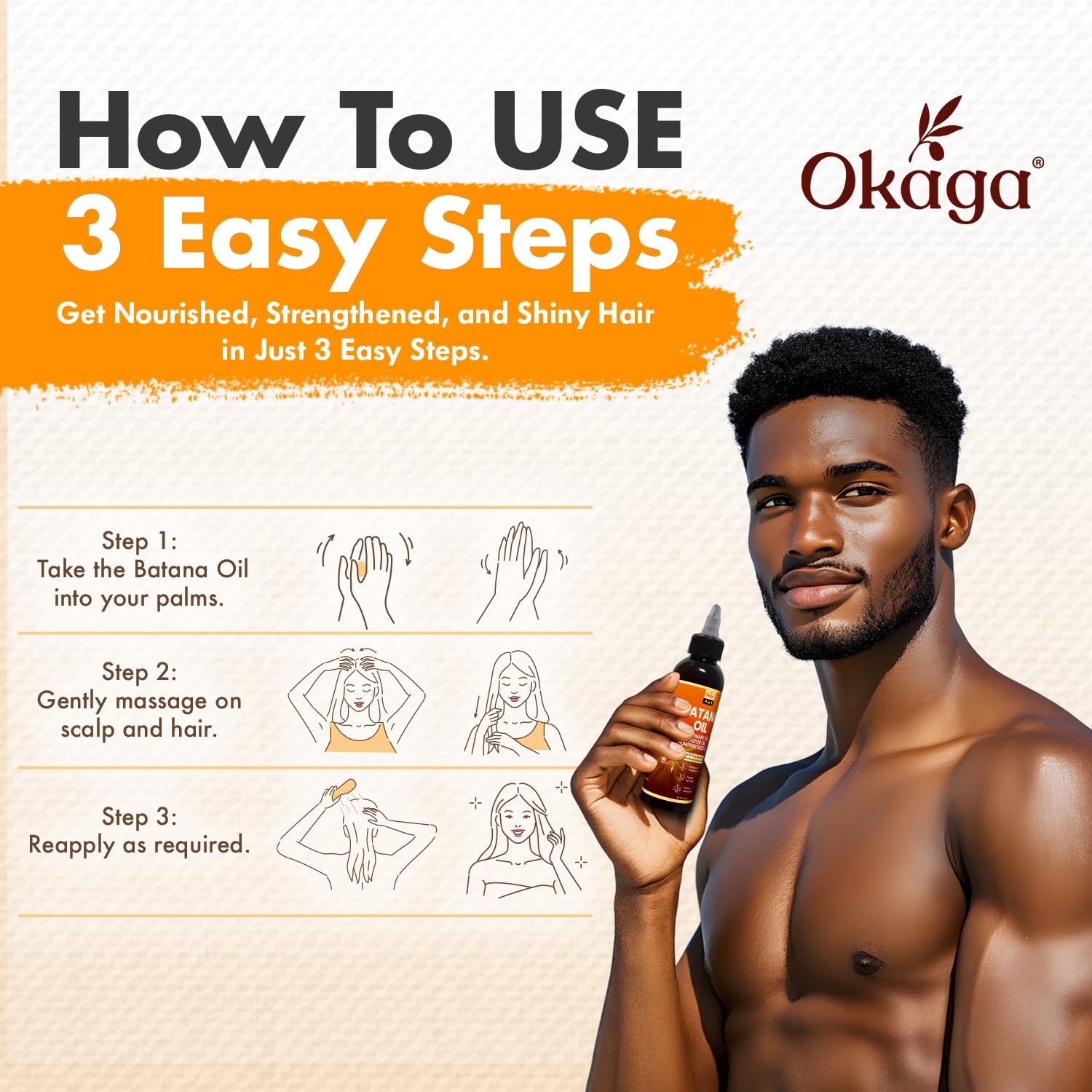 Okaga Batana Oil for Hair Growth – Rosemary, Castor & Pumpkin Seed Oils, Honduran Formula (3-Pack)