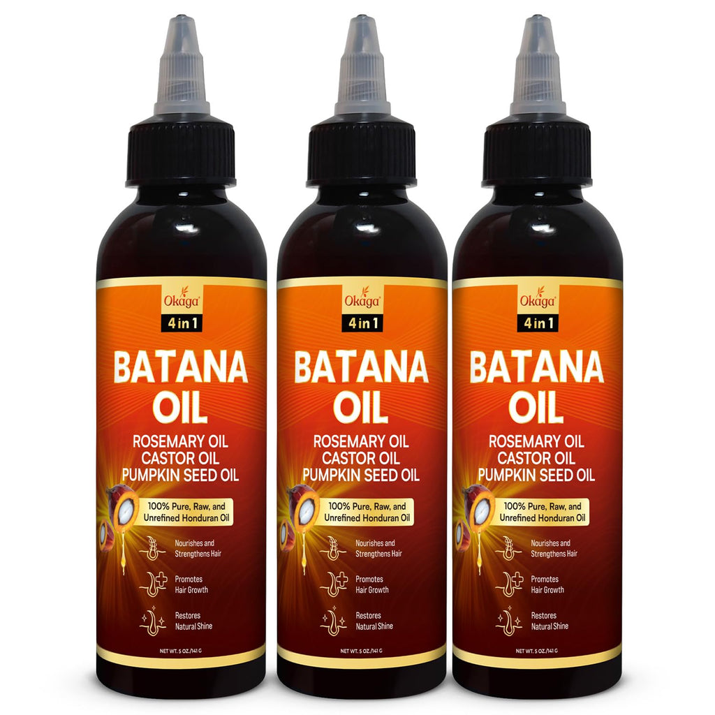 Okaga Batana Oil for Hair Growth – Rosemary, Castor & Pumpkin Seed Oils, Honduran Formula (3-Pack)