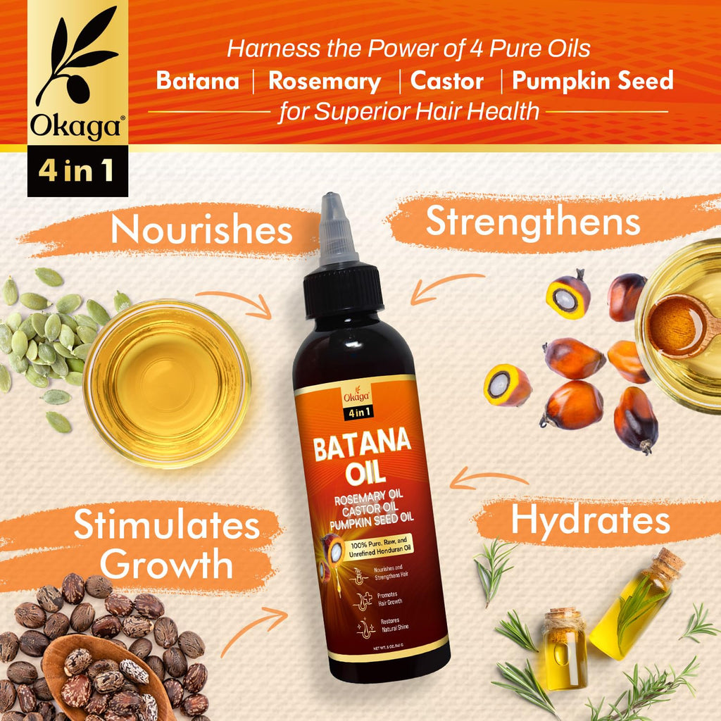 Okaga Batana Oil for Hair Growth with Rosemary, Castor & Pumpkin Seed Oils – 5oz