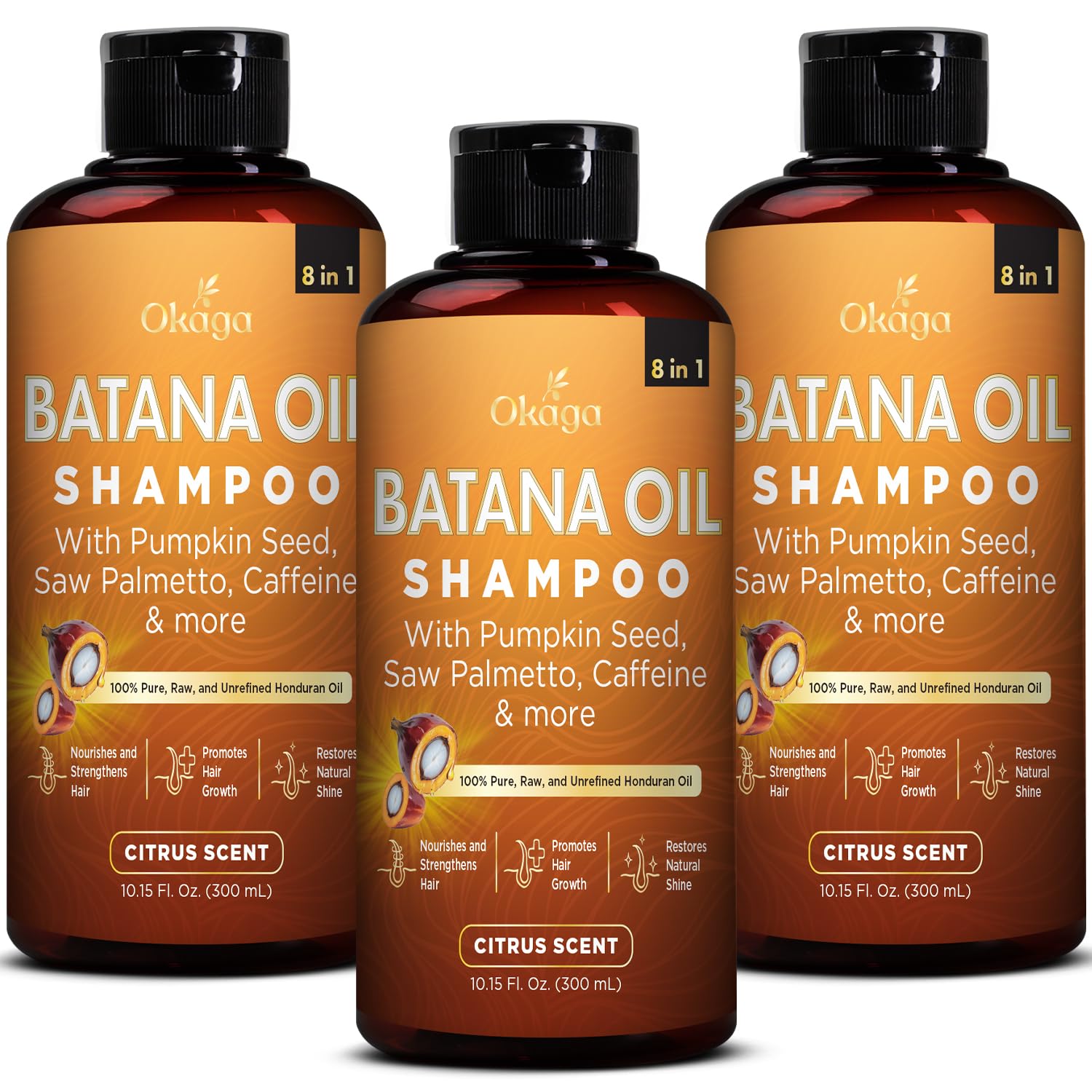 Okaga Batana Oil Shampoo 8-in-1 for Hair Growth – 3 Pack
