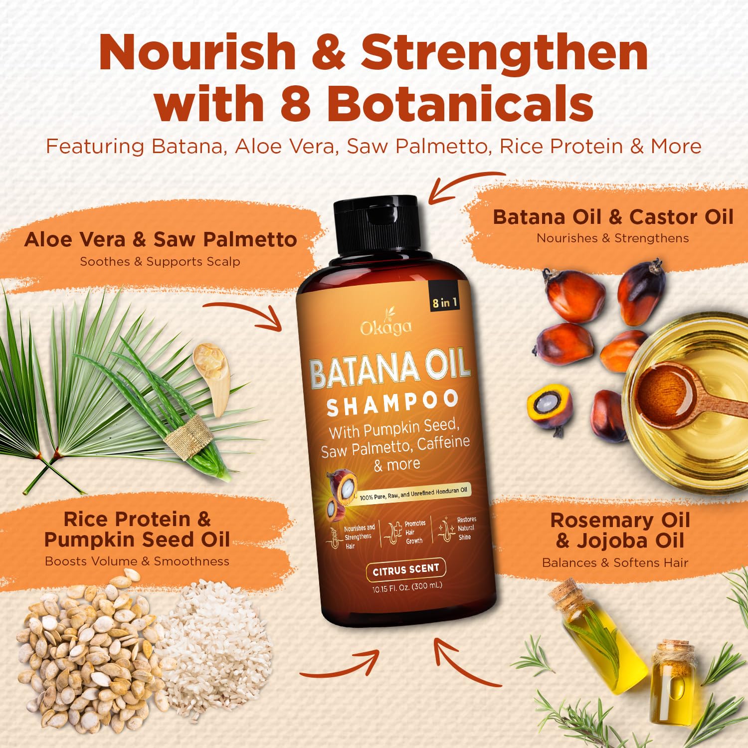 Okaga Batana Oil Shampoo 8-in-1 for Hair Growth – 3 Pack