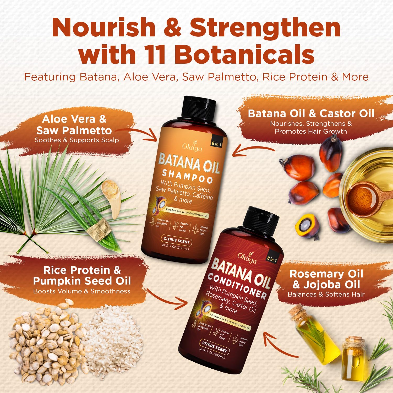 Okaga Batana Oil Shampoo & Conditioner Bundle – Plant-Based Hair Care Set