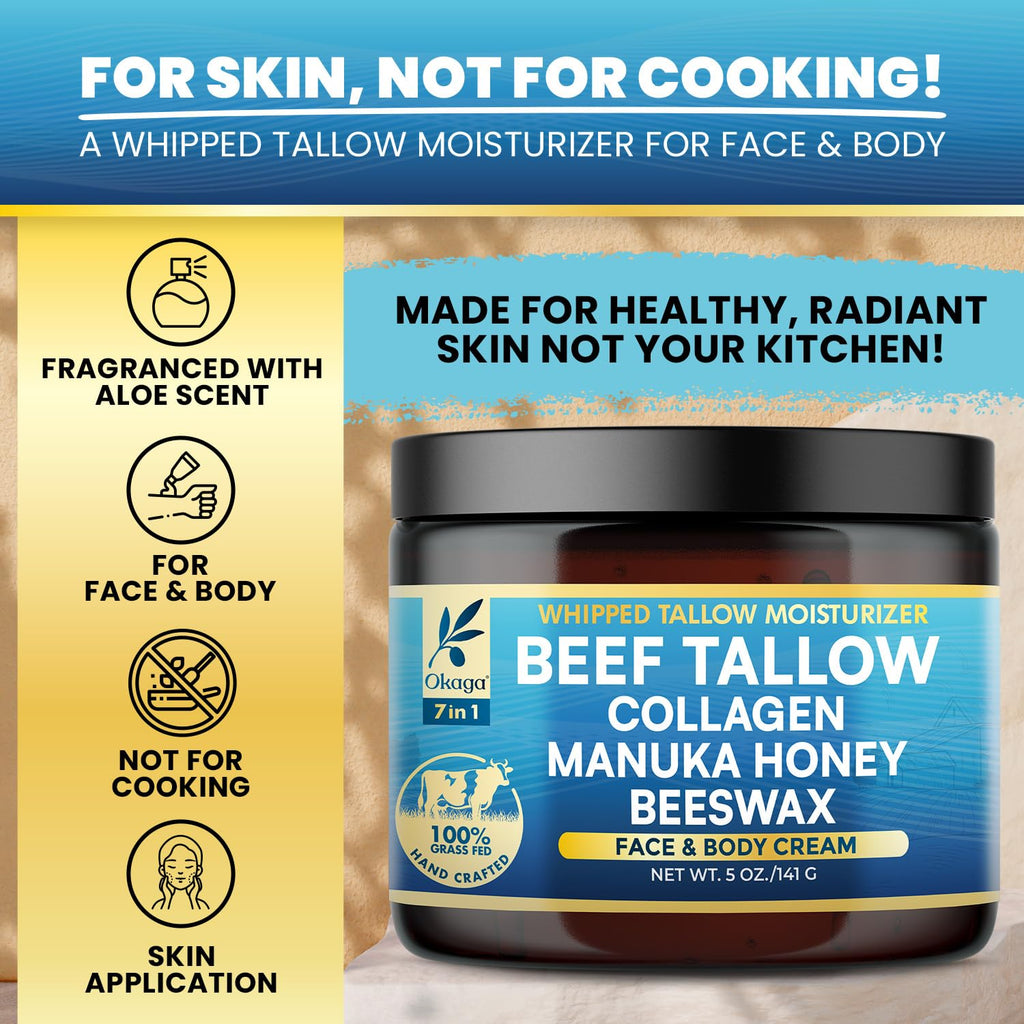 Okaga Organic Beef Tallow Balm 2 Pack – Grass-Fed Tallow with Manuka Honey & Aloe