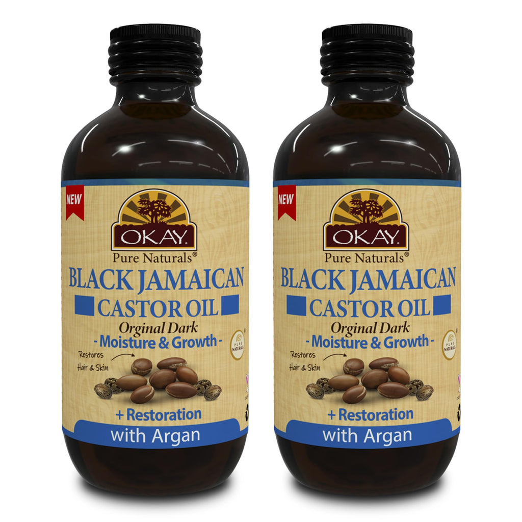 OKAY Black Jamaican Castor Oil with Argan Oil – 4 oz Bottle (2-Pack) for Hair & Skin