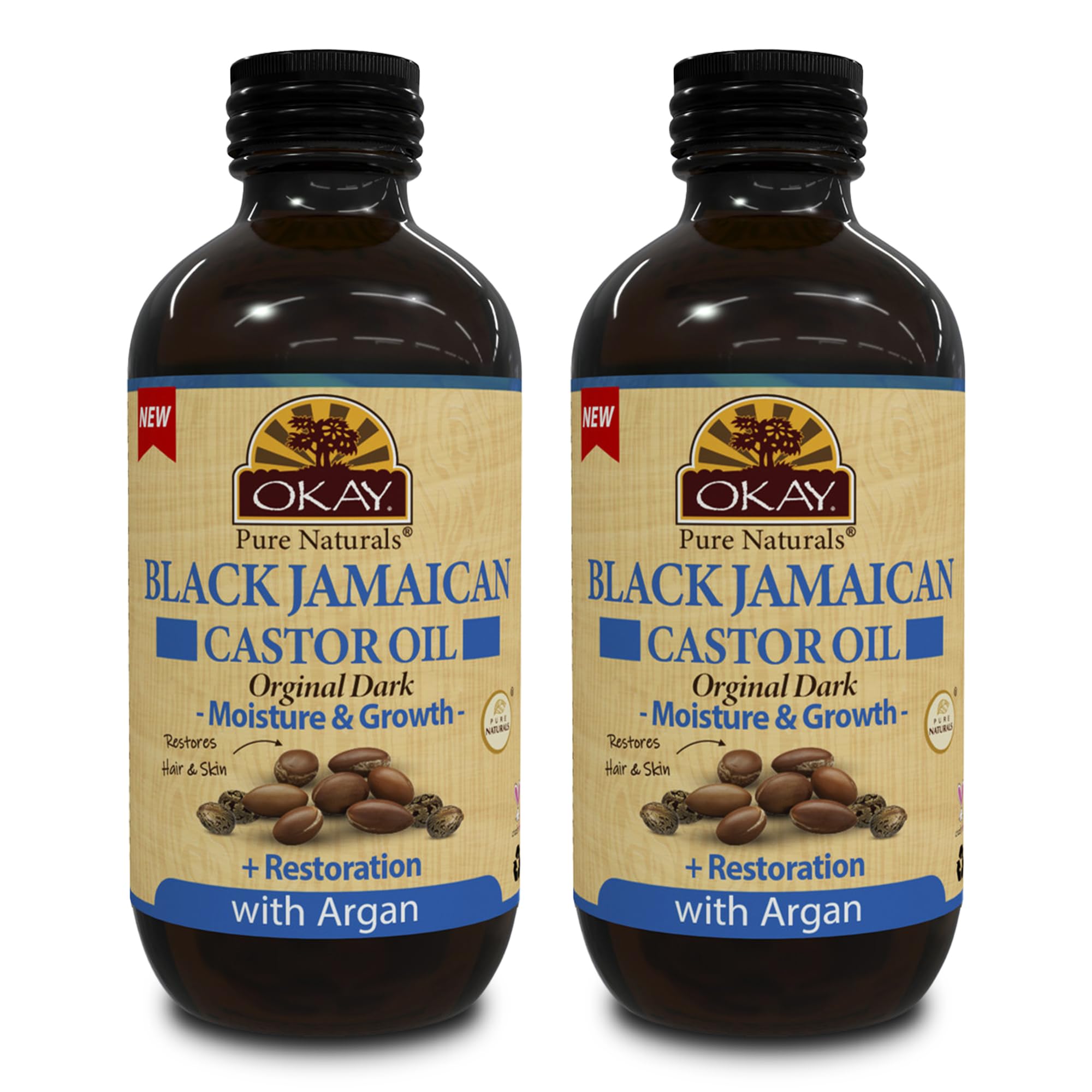 OKAY Black Jamaican Castor Oil with Argan Oil – 4 oz Bottle (2-Pack) for Hair & Skin