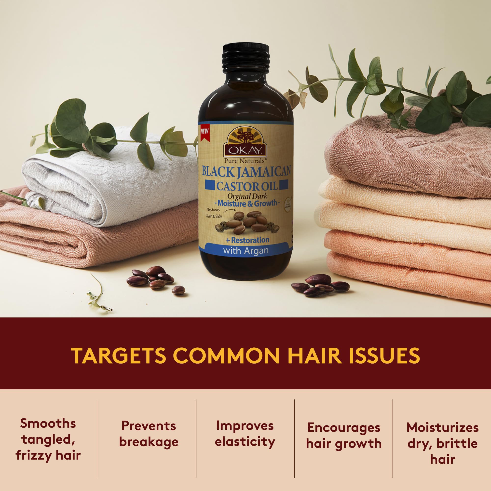 OKAY Black Jamaican Castor Oil with Argan Oil – 4 oz Bottle (2-Pack) for Hair & Skin