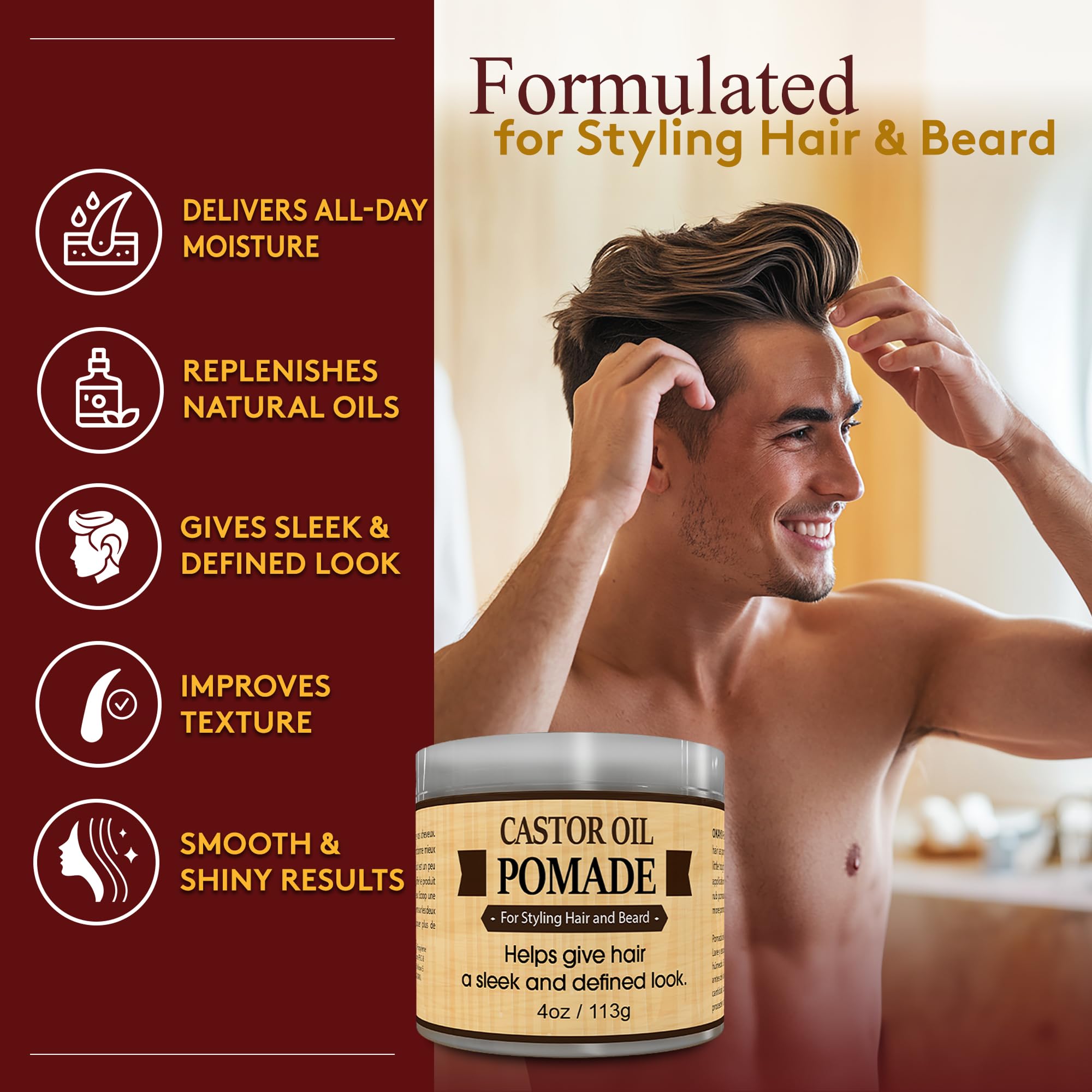 OKAY MEN Castor Oil Beard & Hair Pomade – Moisturize, Strengthen, Style (4 oz, Pack of 2)