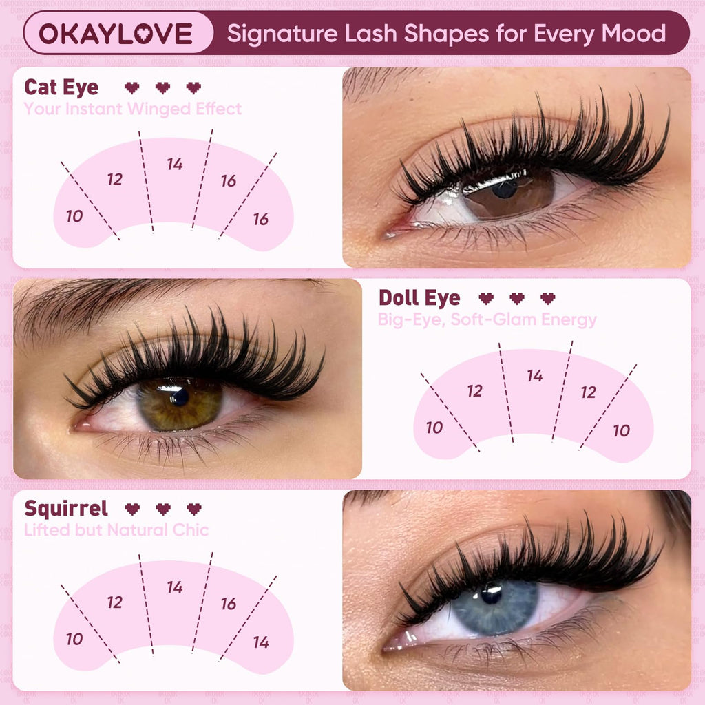 OKAYLOVE Bunny Lash Clusters Kit – 8–18mm Wipsy Lashes, Bond & Seal